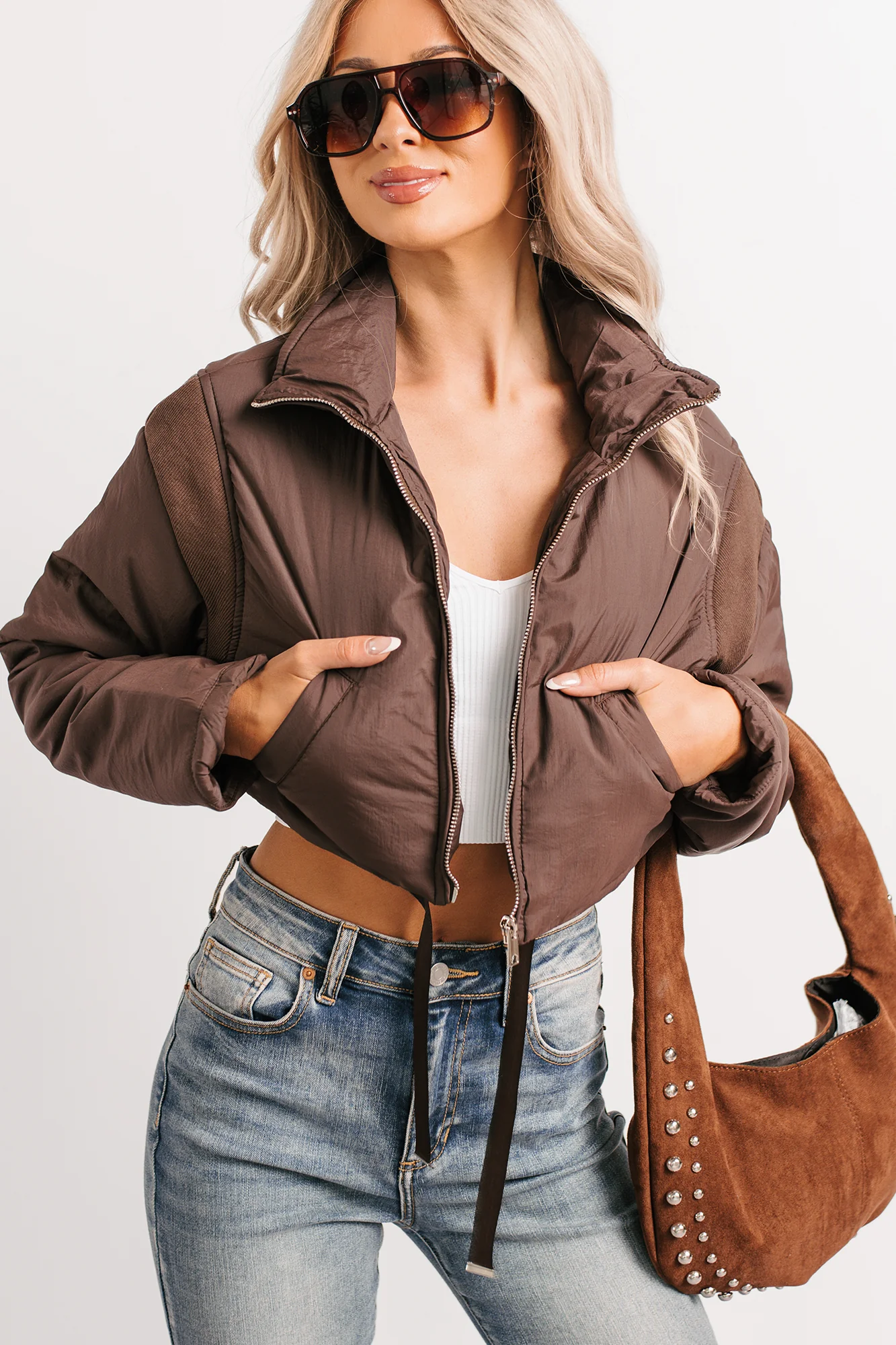Snow Calls Cropped Bomber Jacket (Espresso)