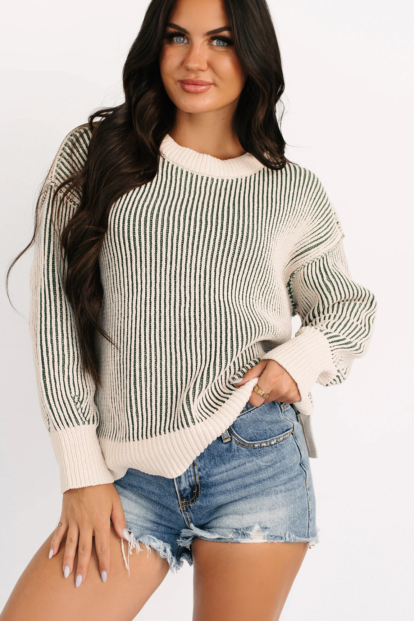 Snug Haven Two Tone Zenana Sweater (Dark Green) - Image 3