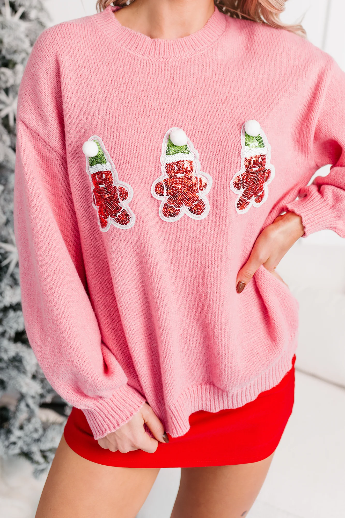 Soft Calm Gingerbread Sequin Knit Sweater (Mauve) - Image 6