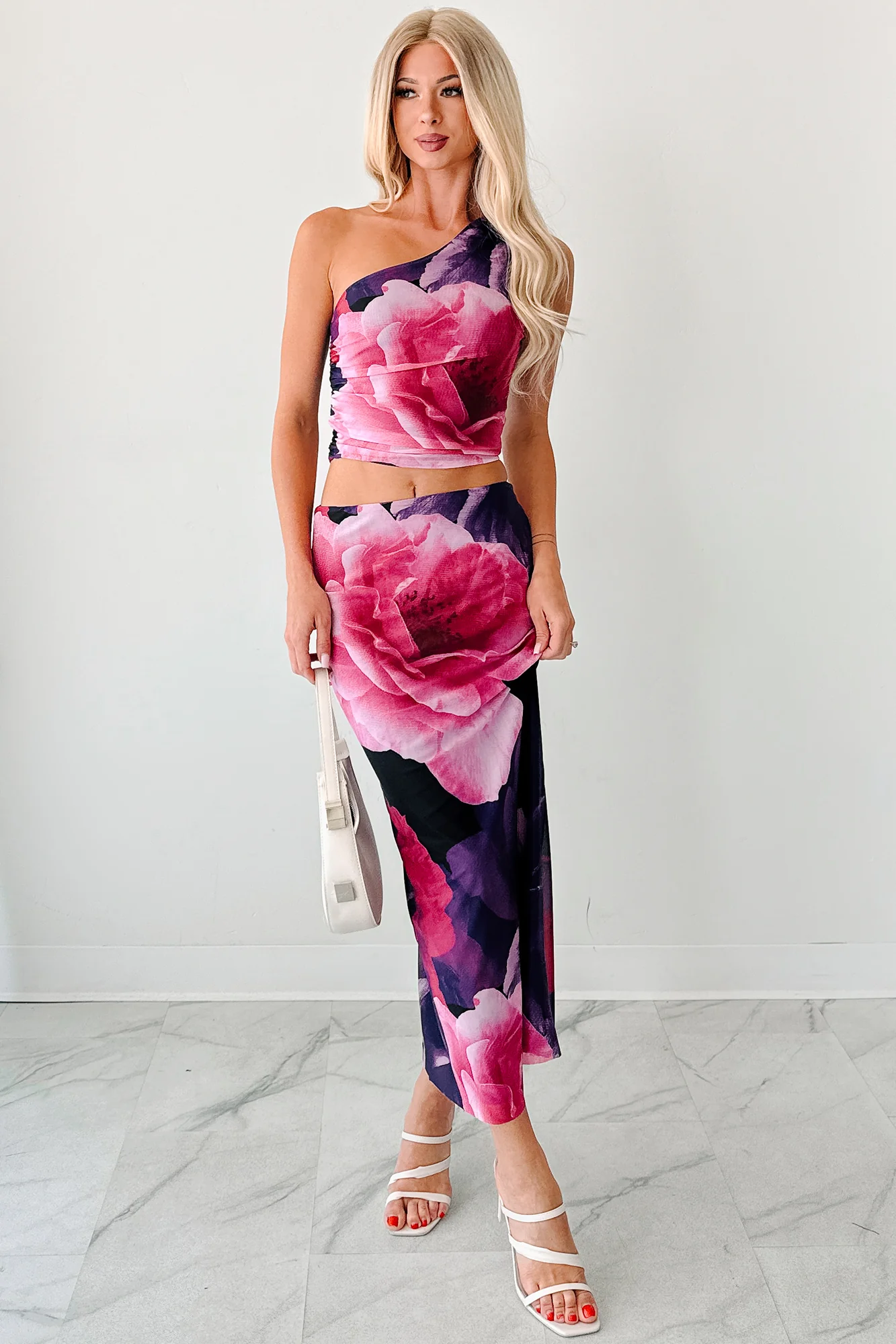 Soft Reign One Shoulder Floral Mesh Top (Purple/Pink) - Image 10