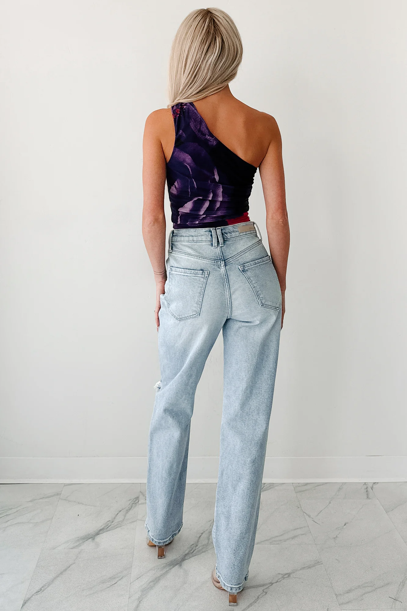 Soft Reign One Shoulder Floral Mesh Top (Purple/Pink) - Image 14