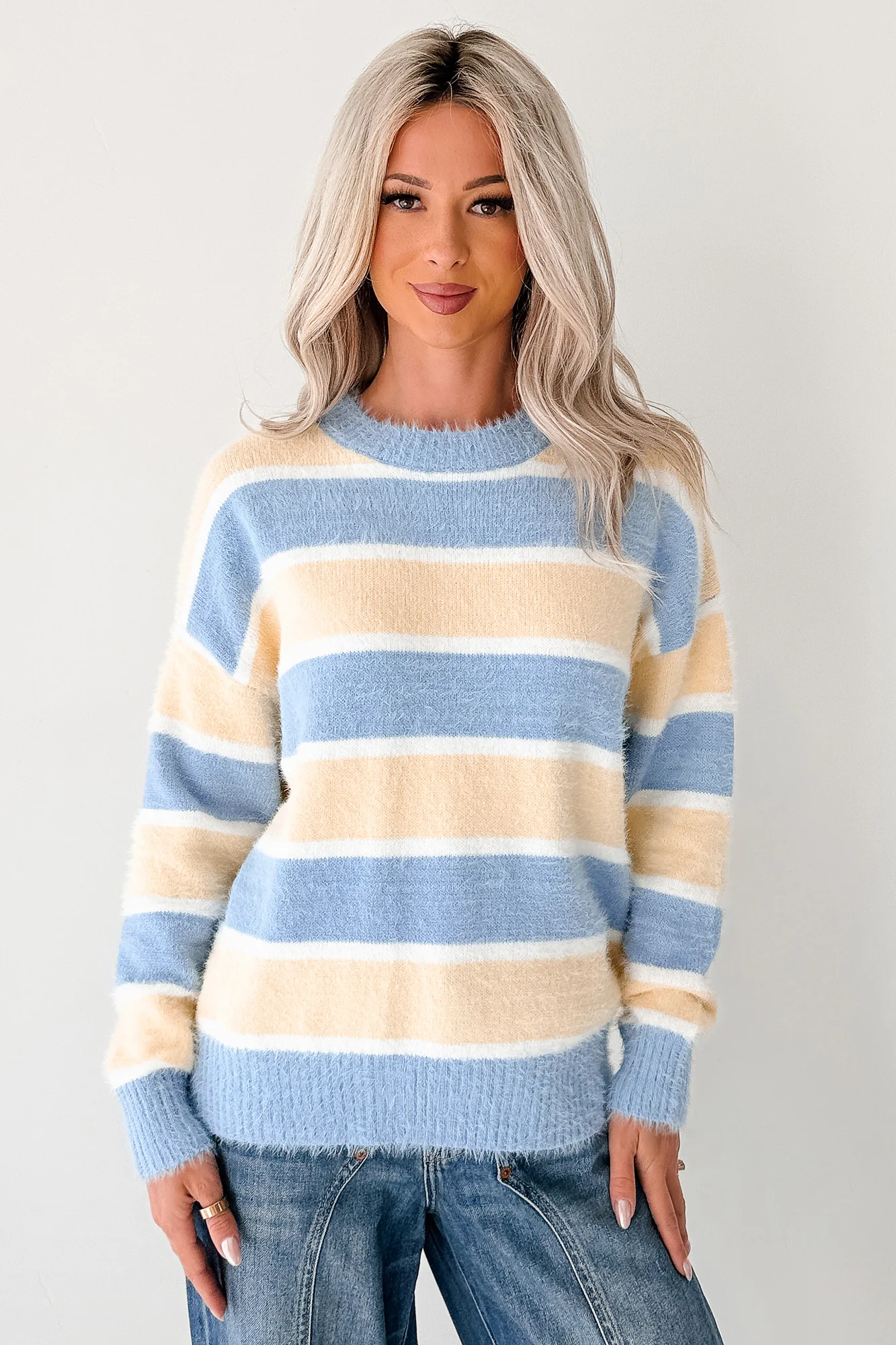 Soft Sentiments Papermoon Striped Fuzzy Sweater (Light Yellow/Light Blue) - Image 5