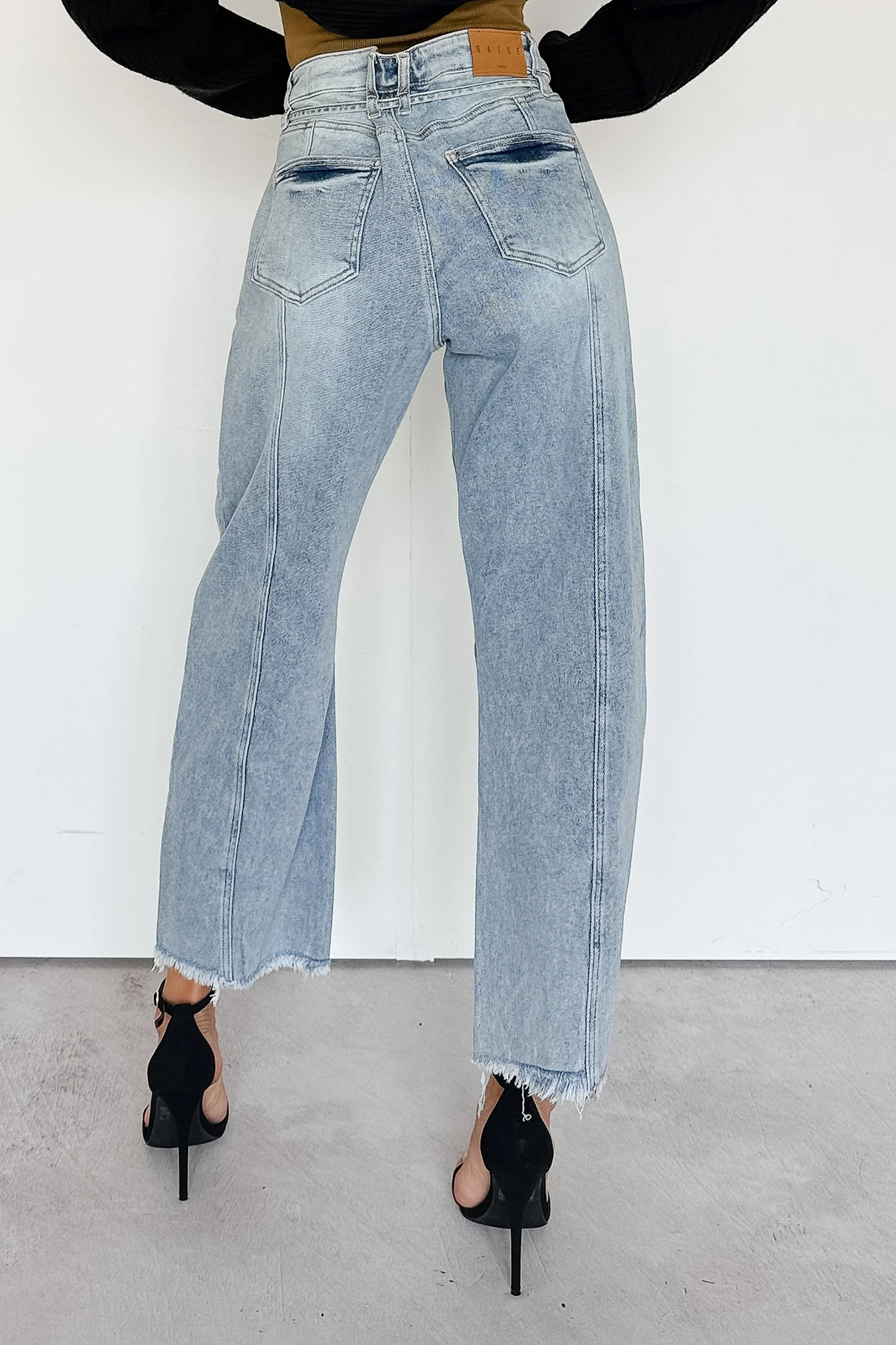 Solara High Rise Waist Tie Saige Denim Barrel Jeans (Light Wash) - Image 4