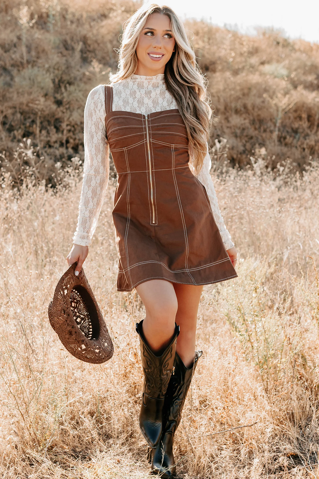 Soulful Gazes Sleeveless Denim Mini Dress (Mocha) - Image 10