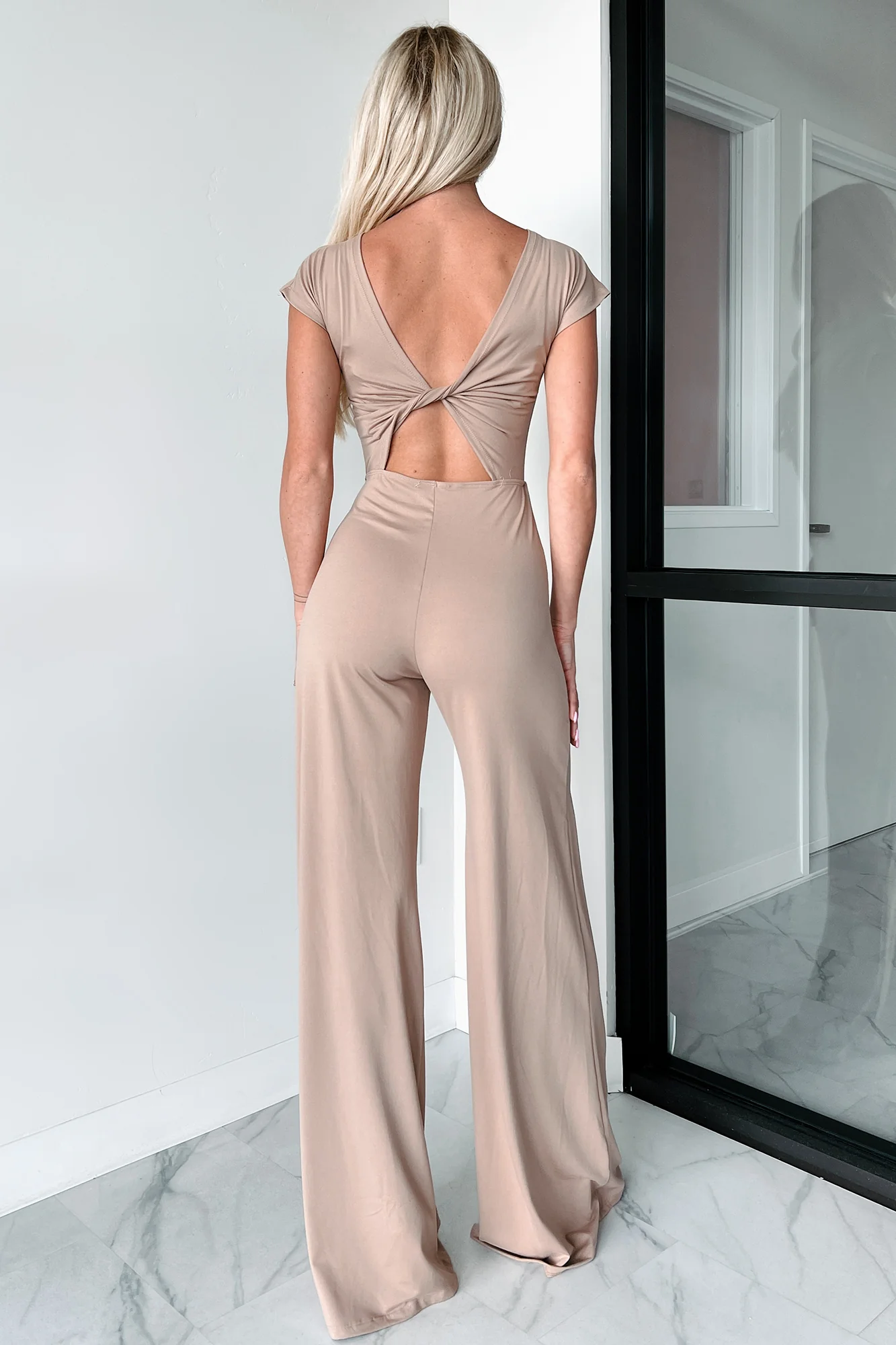 Staying Out Later Twist-Back Jumpsuit (Tan) - Image 4