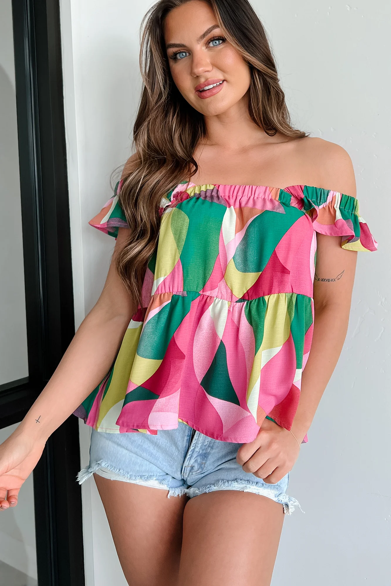 Strawberry Fields Printed Ruffle Babydoll Top (Fuchsia) - Image 6