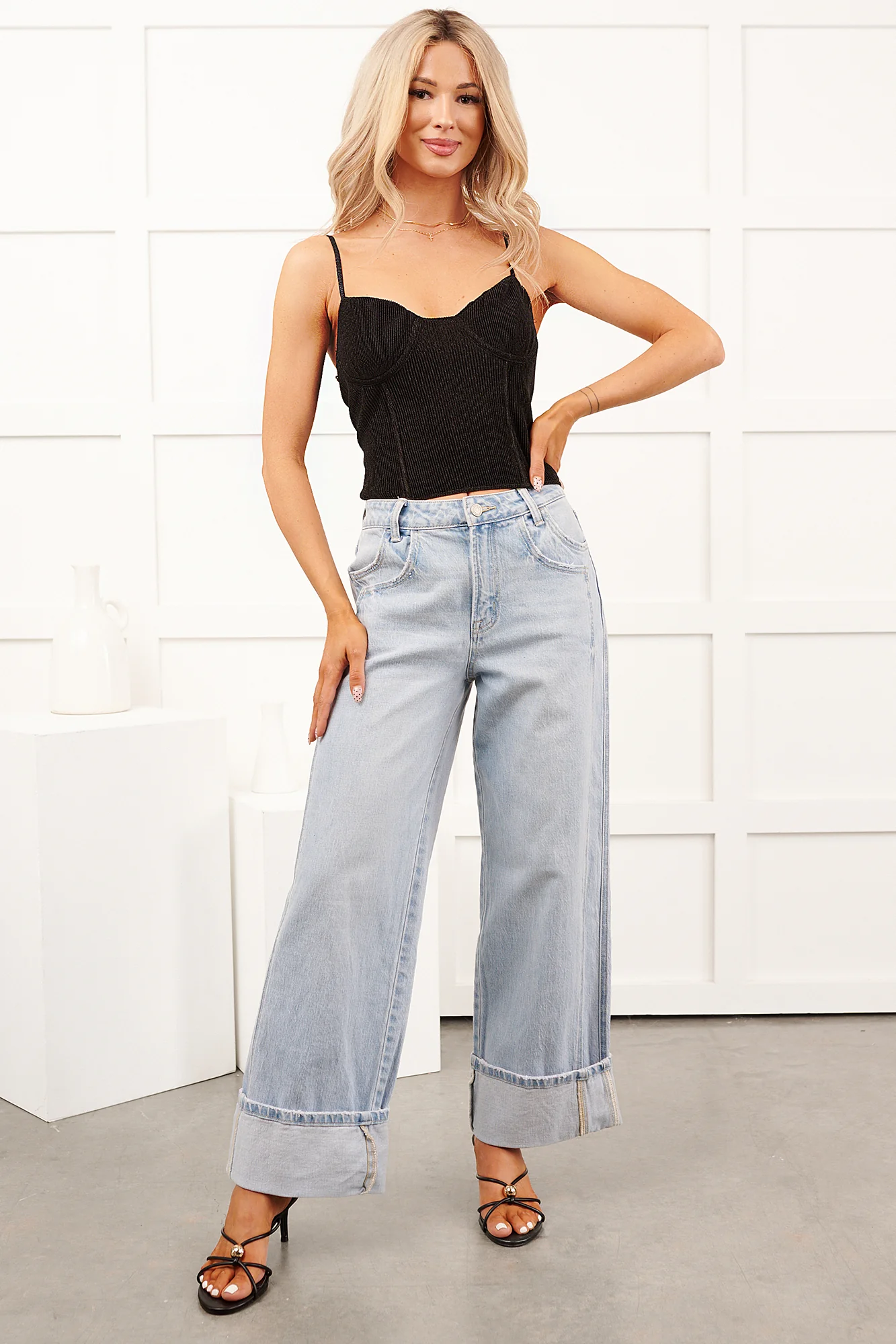 Striving To Shine Lurex Corset Top (Black) - Image 2