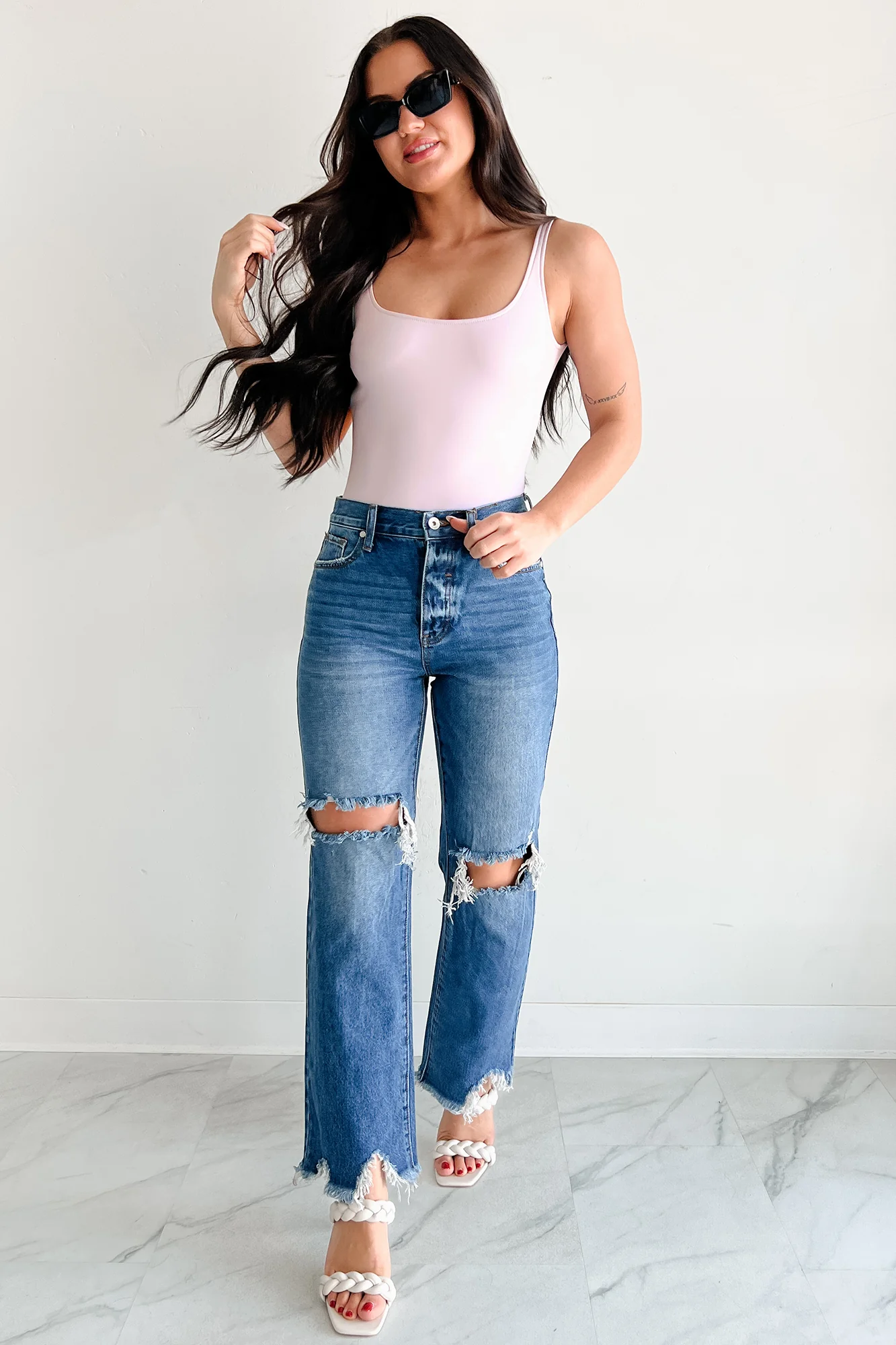Summer Feels Forever Sleeveless Faux Leather Bodysuit (Lavender) - Image 6