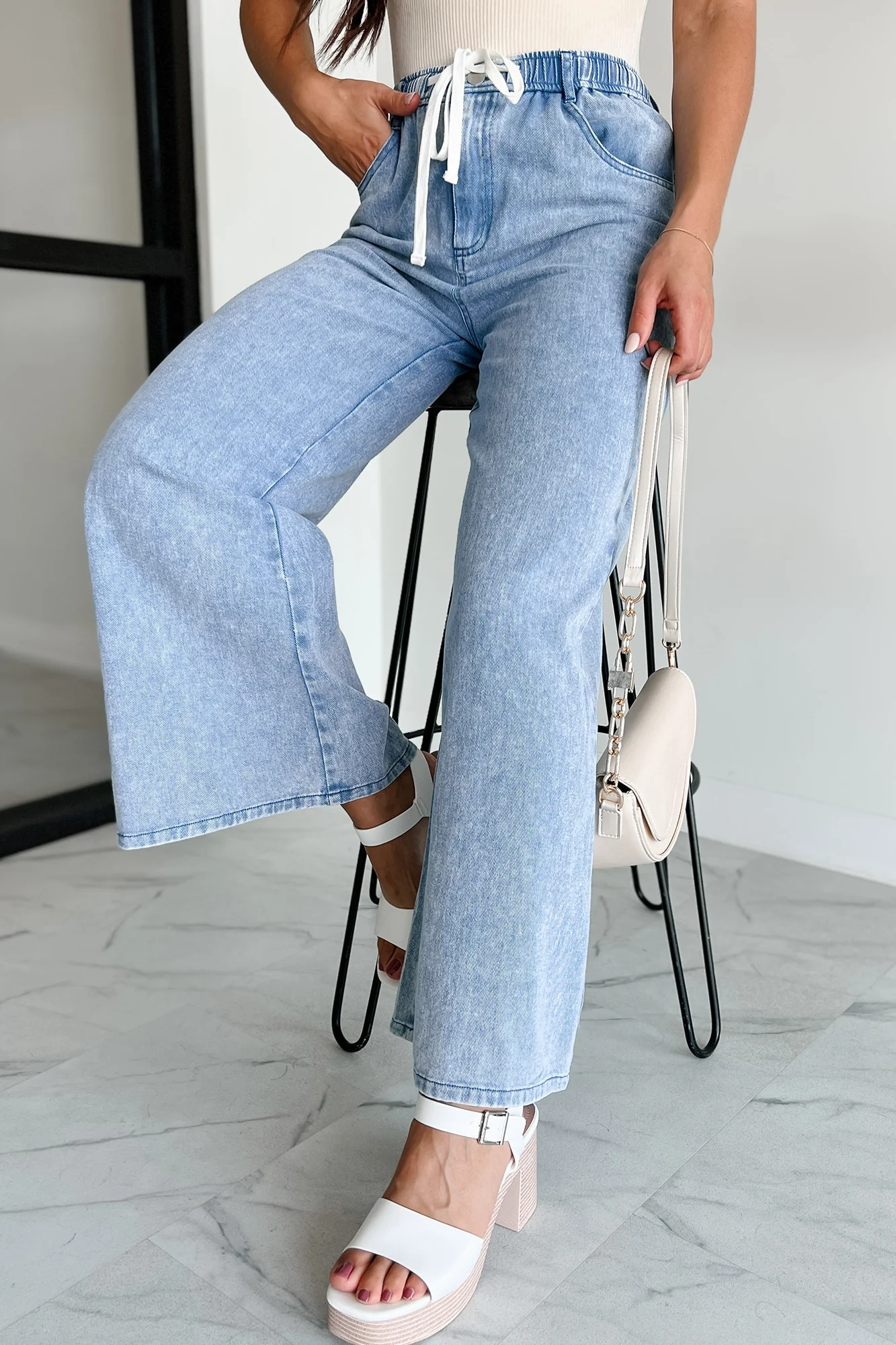 Sunny In San Fran Wide Leg Denim Pants (Denim Blue) - Image 2