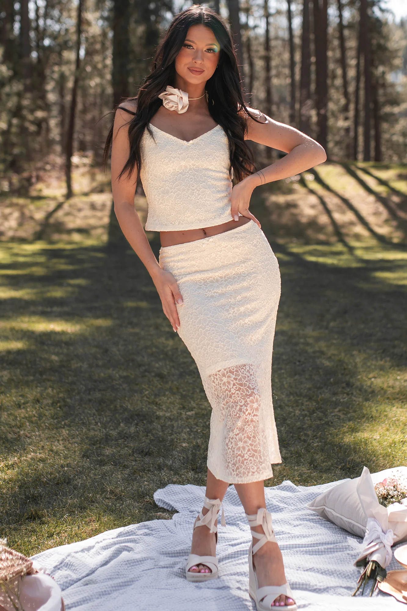Sweet Eloquence Lace Midi Skirt (Cream) - Image 6
