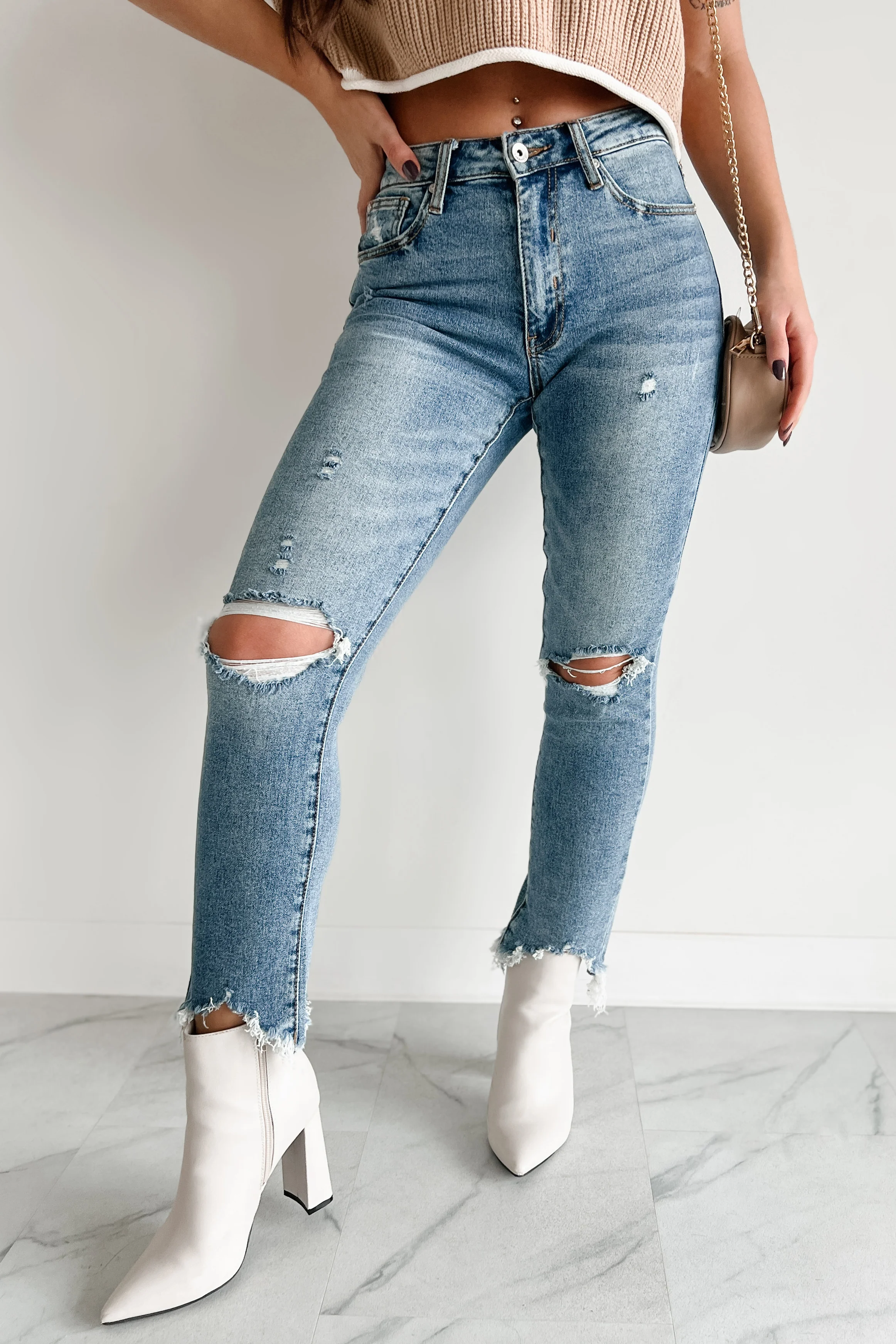 Tallie Mid Rise Distressed Slim Straight Special A Jeans (Medium Light) - Image 6