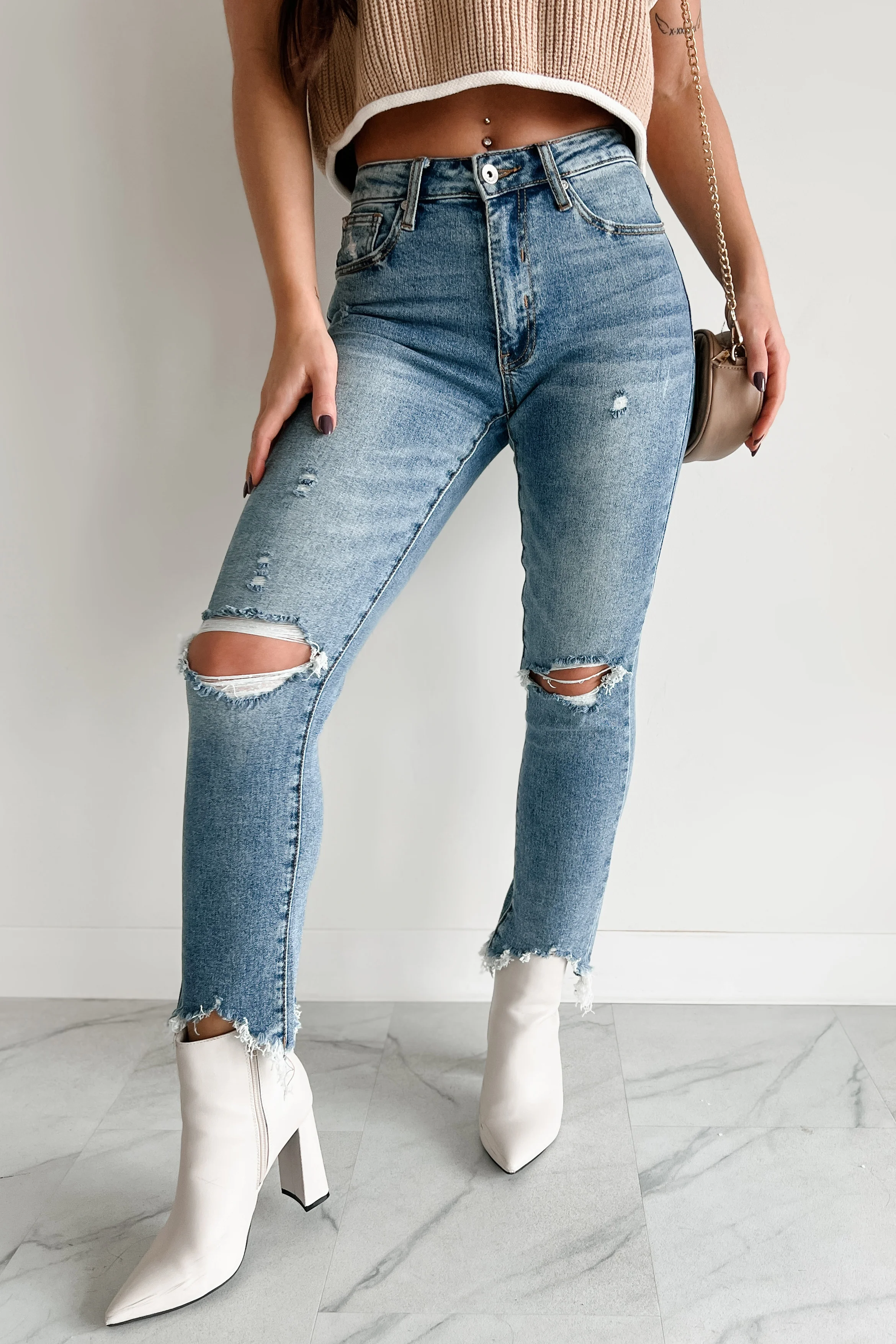 Tallie Mid Rise Distressed Slim Straight Special A Jeans (Medium Light) - Image 8