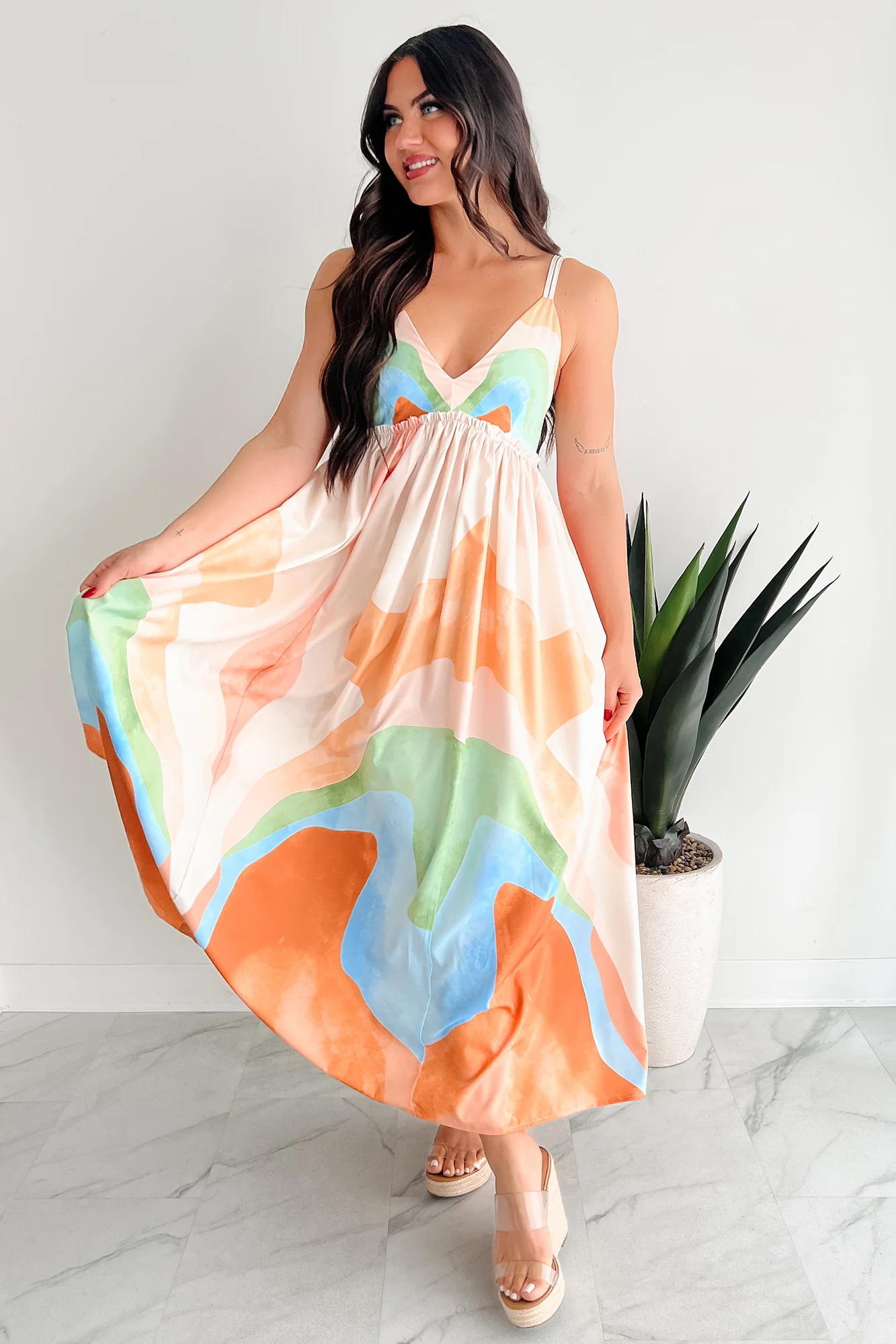 Tastefully Bold Printed Maxi Dress (Orange Combo)