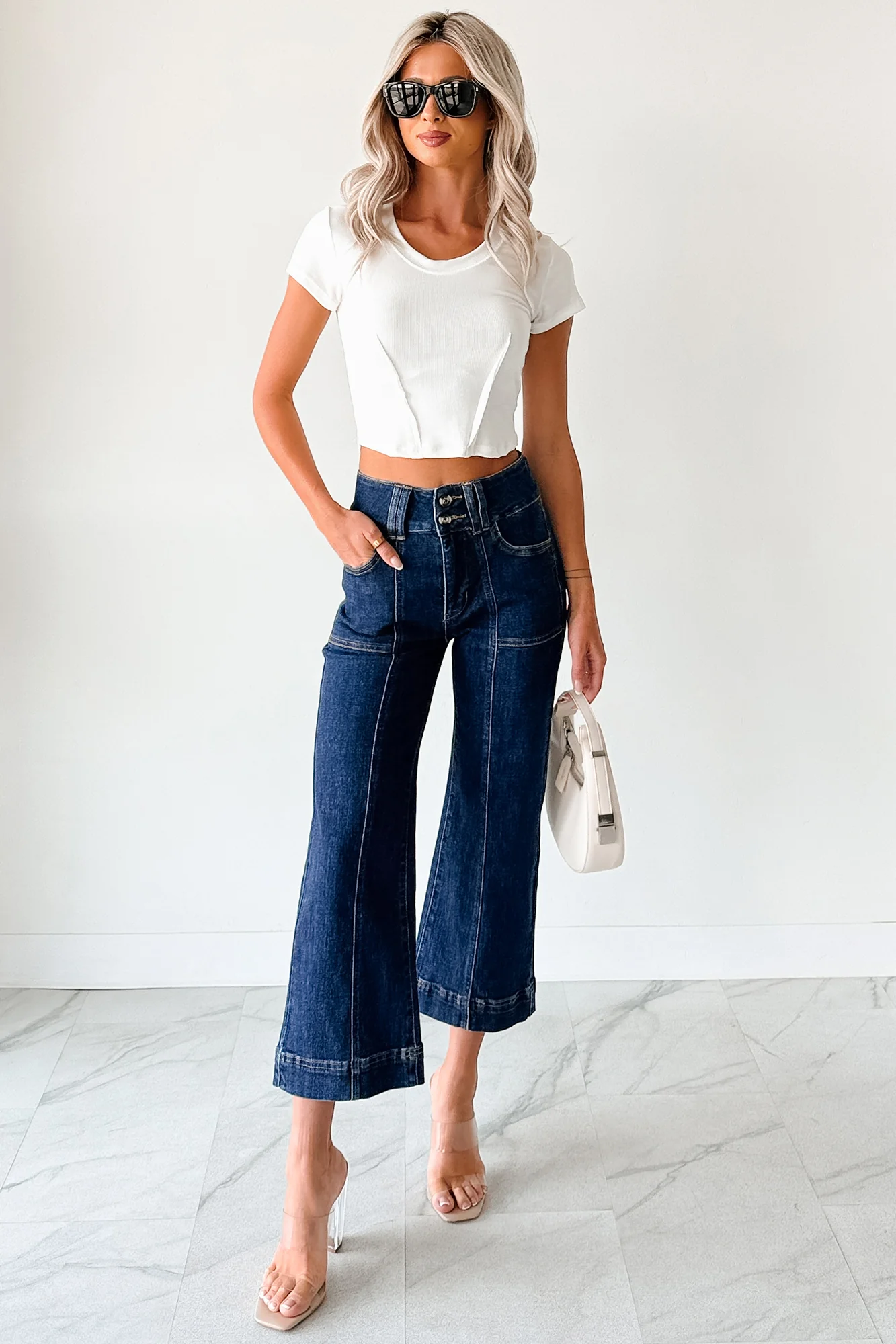 Tatum Wide Leg Mica Denim Crop Jeans (French Navy)