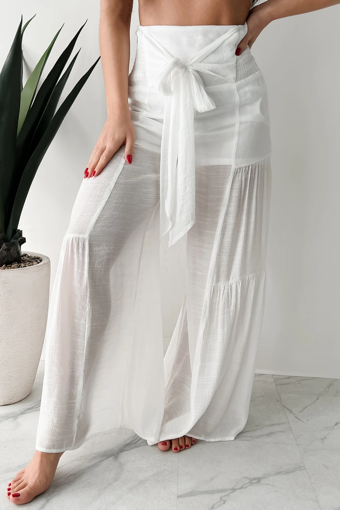 That Time Of Year Tiered Flowy Pants (White) - Image 2