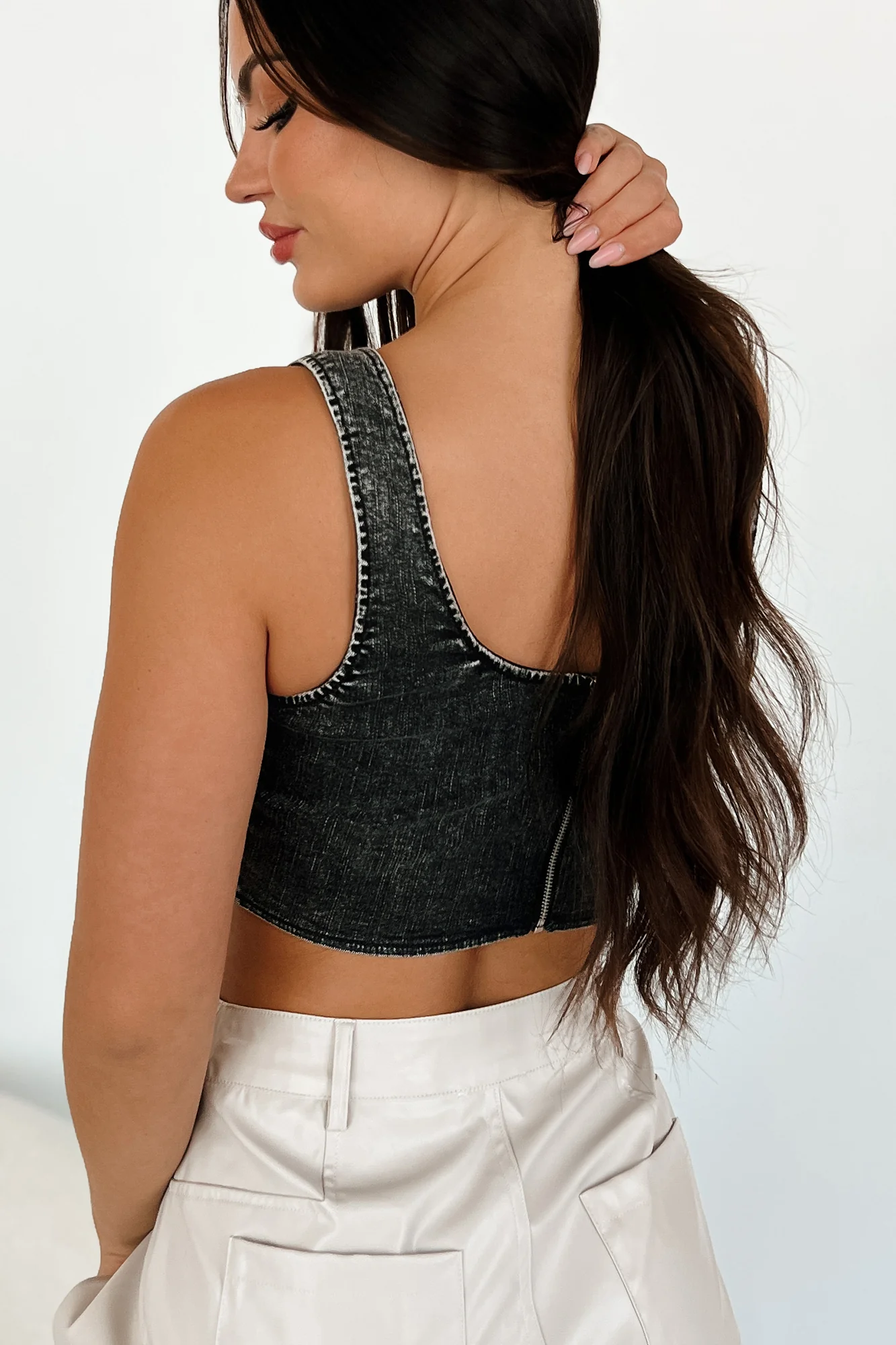 That's Just Karma Denim Corset Top (Black) - Image 6