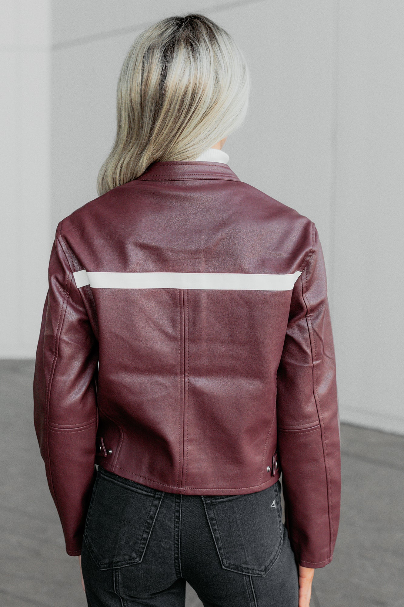 Thrill Seeker Faux Leather Racer Jacket (Burgundy) - Image 5