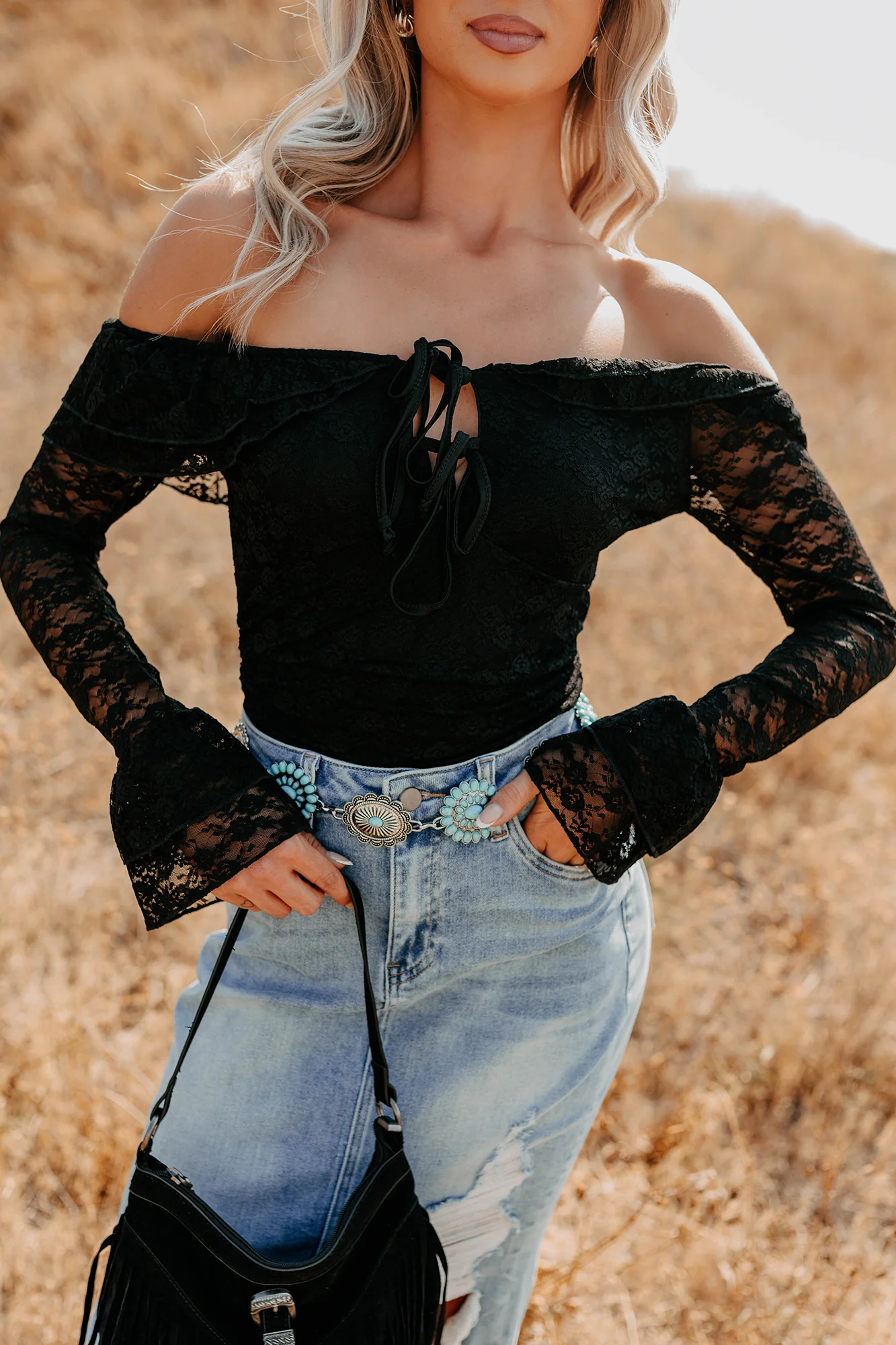 Throne Ready Off The Shoulder Lace Bodysuit (Black) - Image 6