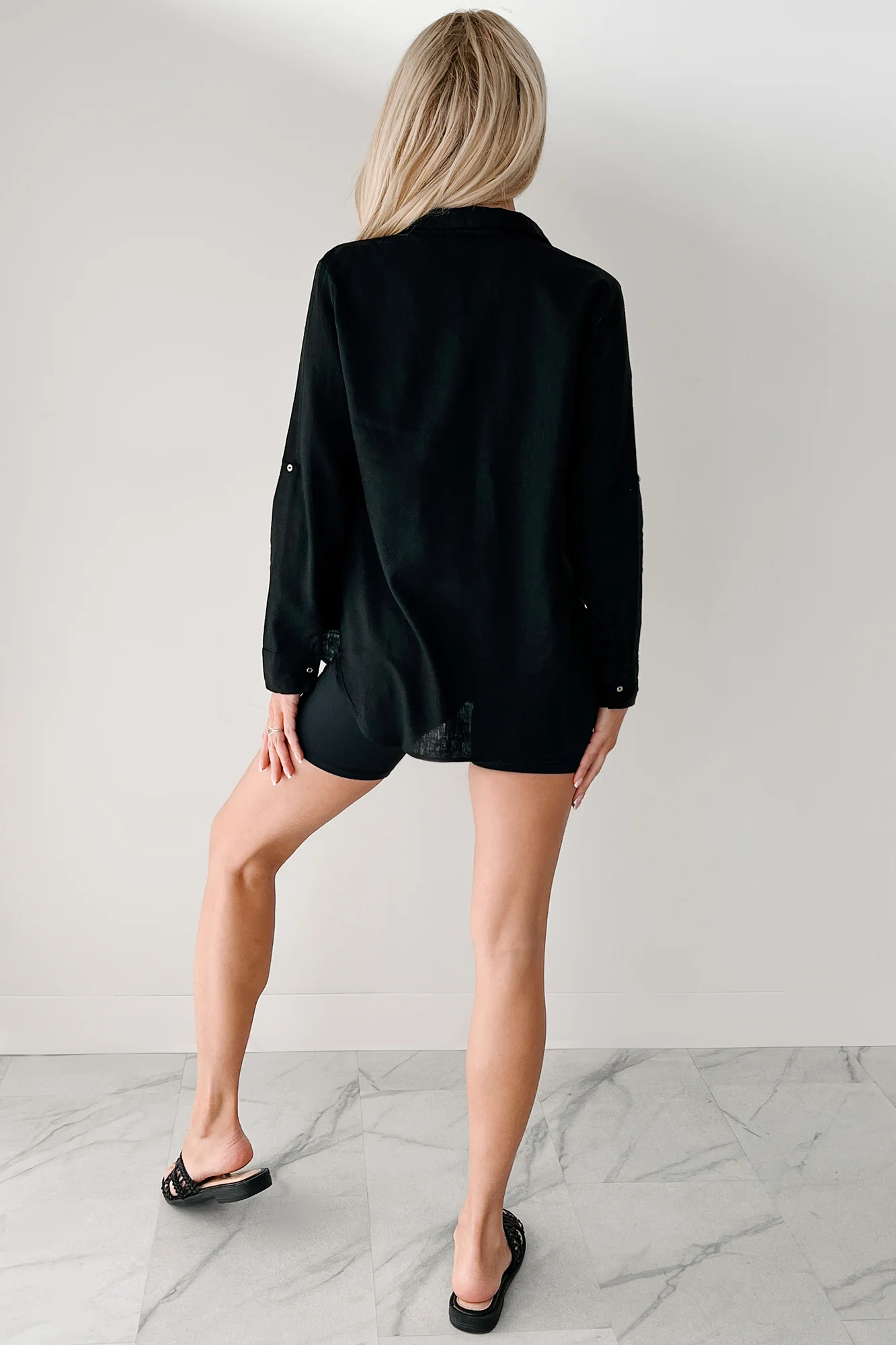 Timeless Appeal Linen Button-Up Top (Black) - Image 4