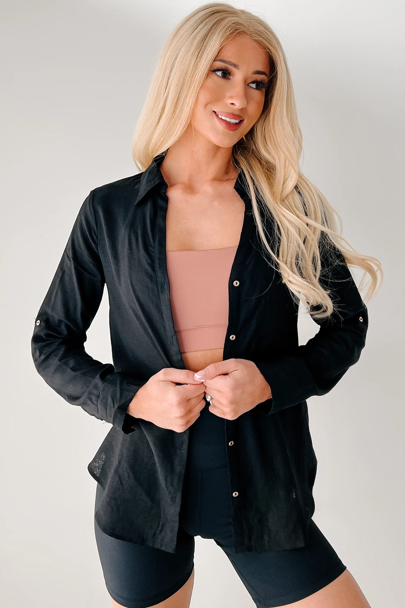 Timeless Appeal Linen Button-Up Top (Black) - Image 6