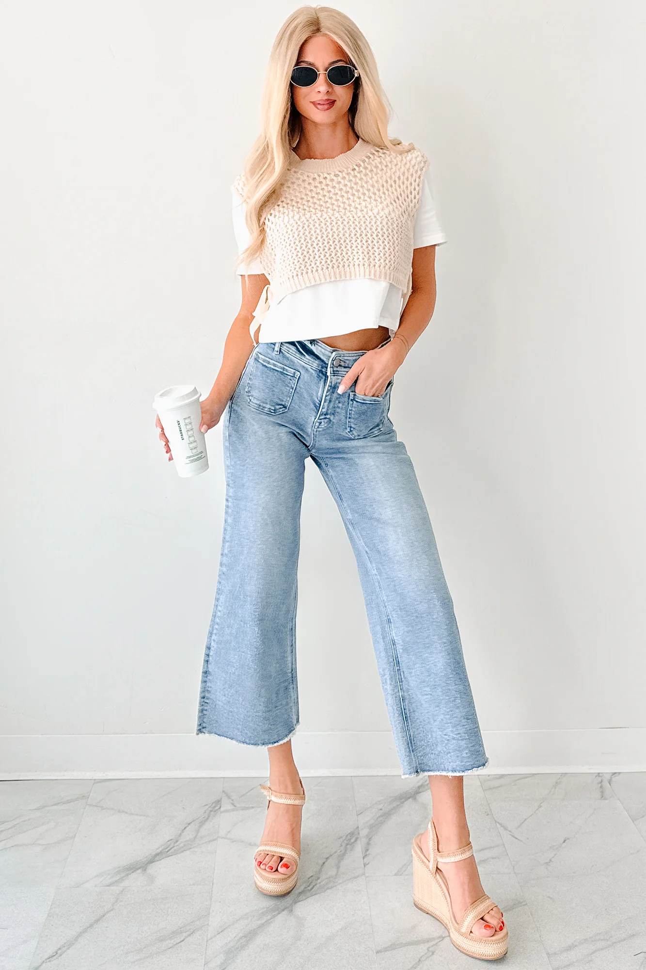 Too Cool To Care Layered Crochet Vest Tee (Bone) - Image 8