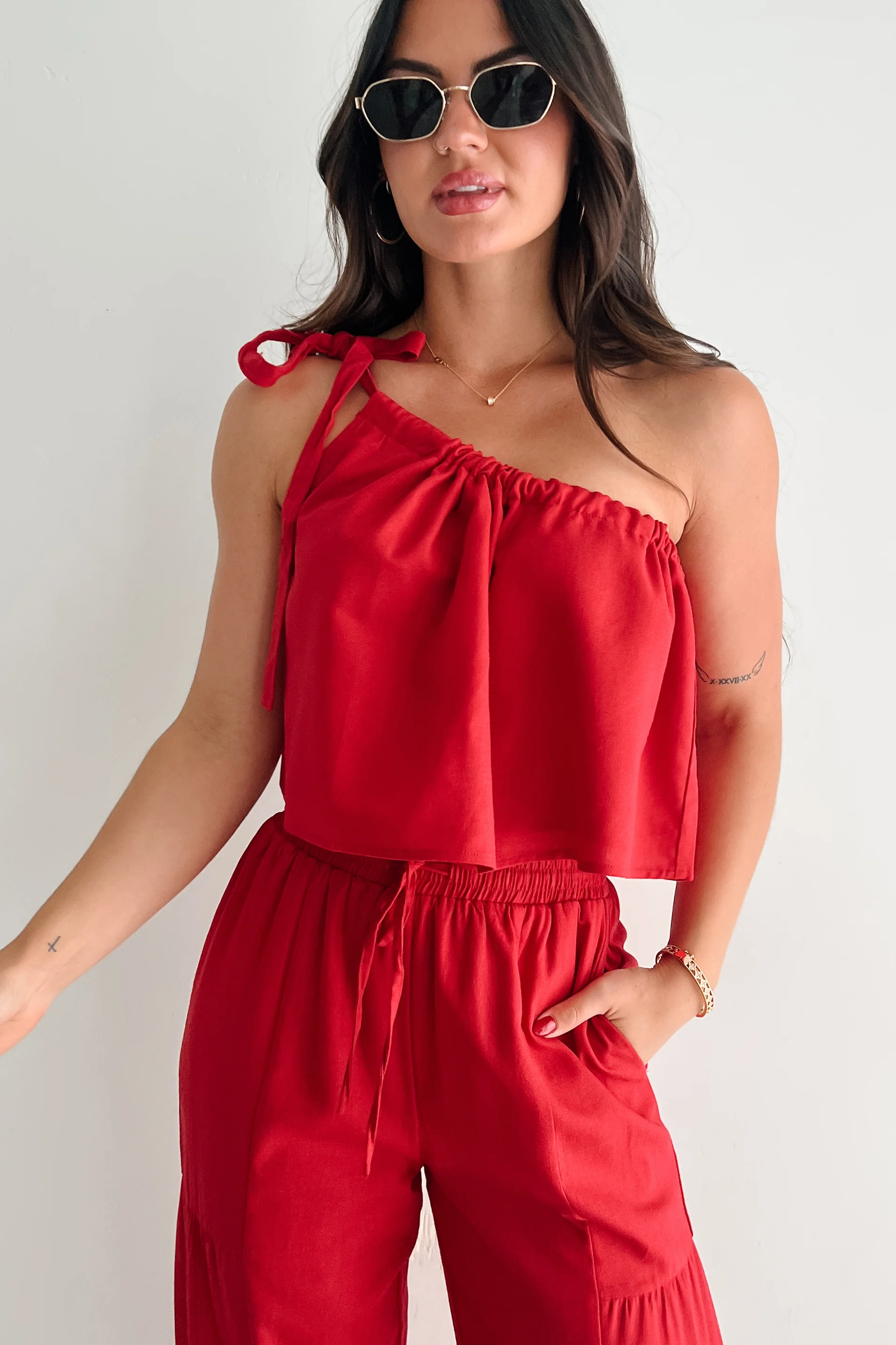 Too Saucy One Shoulder Top (Red) - Image 8