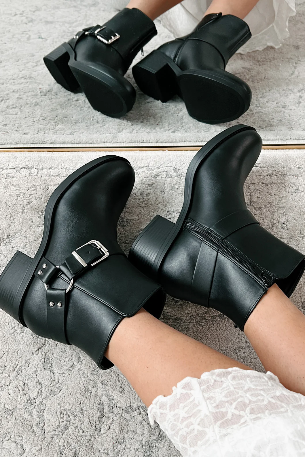 Tough Chick Faux Leather Biker Booties (Black Pu) - Image 6