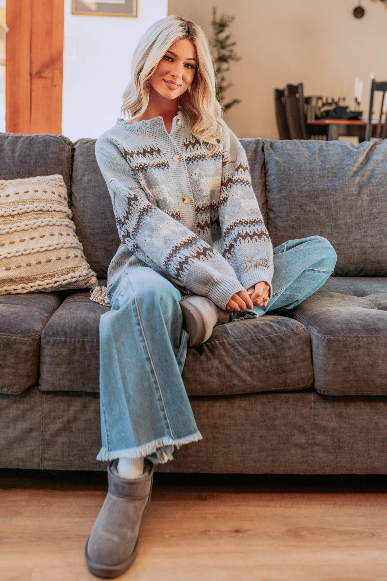 True Living Fair Isle Pattern Cardigan (Light Blue) - Image 6