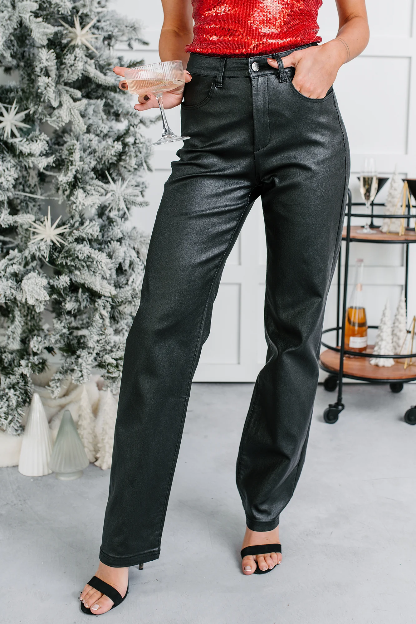 Truett Straight Leg Faux Leather Pants (Black) - Image 10