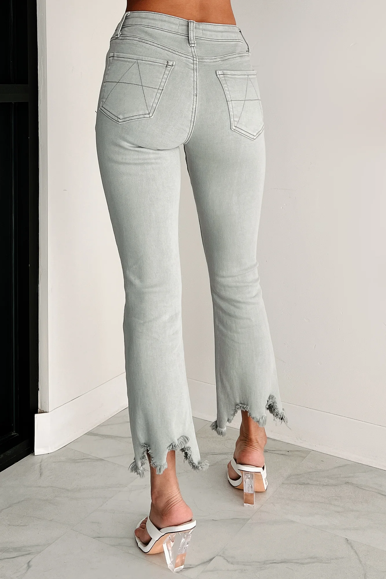Tulsa Mid Rise Tummy Control Special A Kick Flare Jeans (Light Grey) - Image 5
