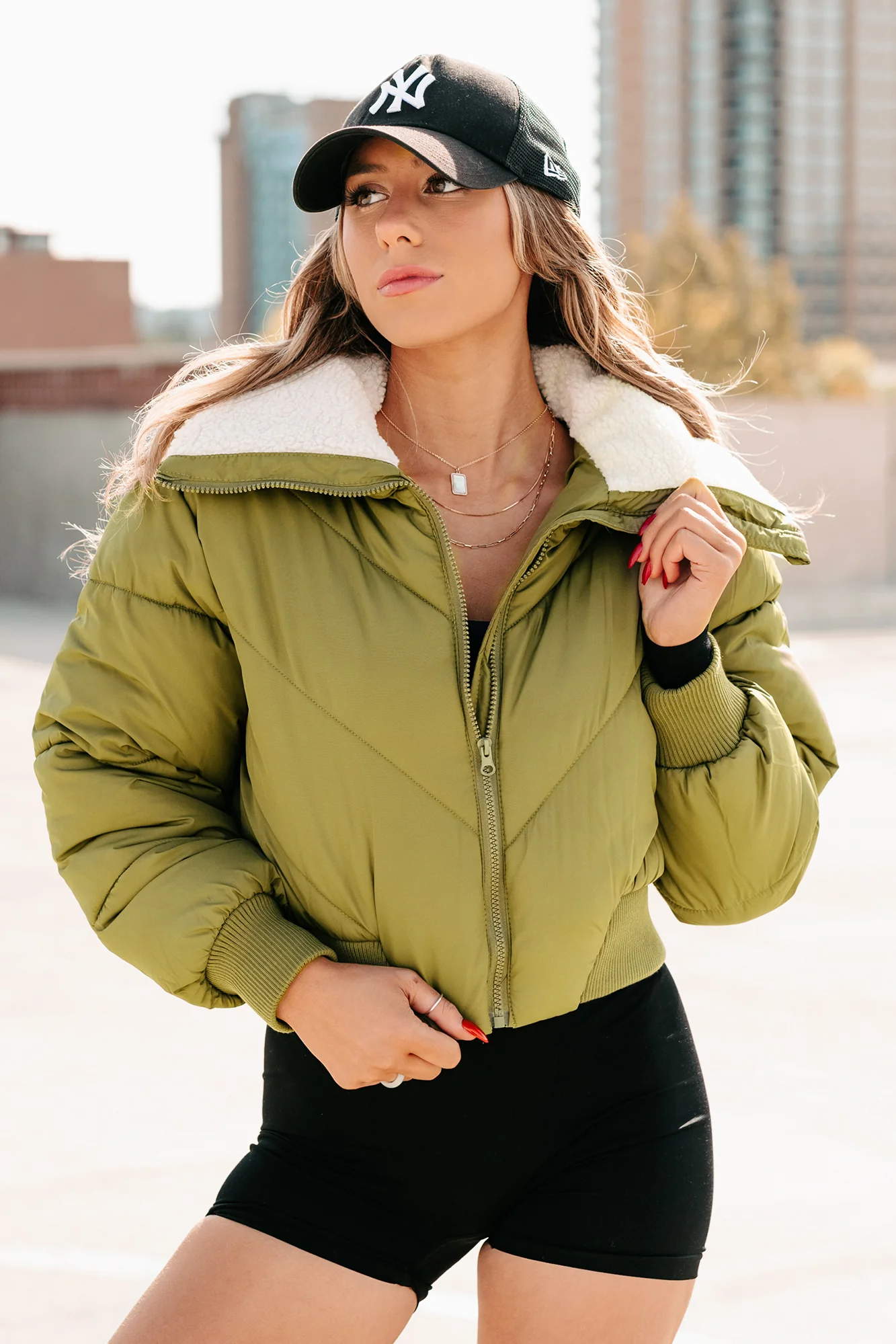 Up To Snow Good Quilted Puff Jacket (Olive) - Image 3