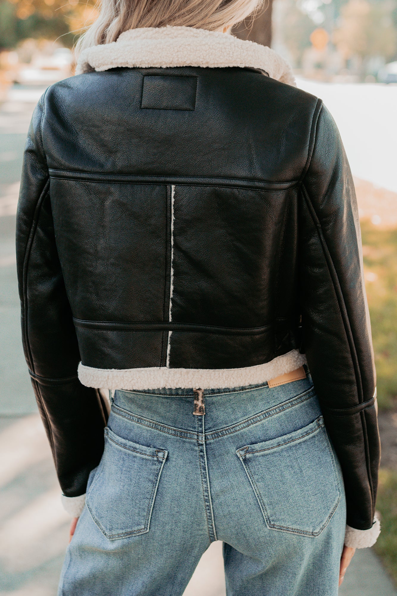Urban Chill Faux Leather Sherpa Lined Jacket (Black/Beige) - Image 7