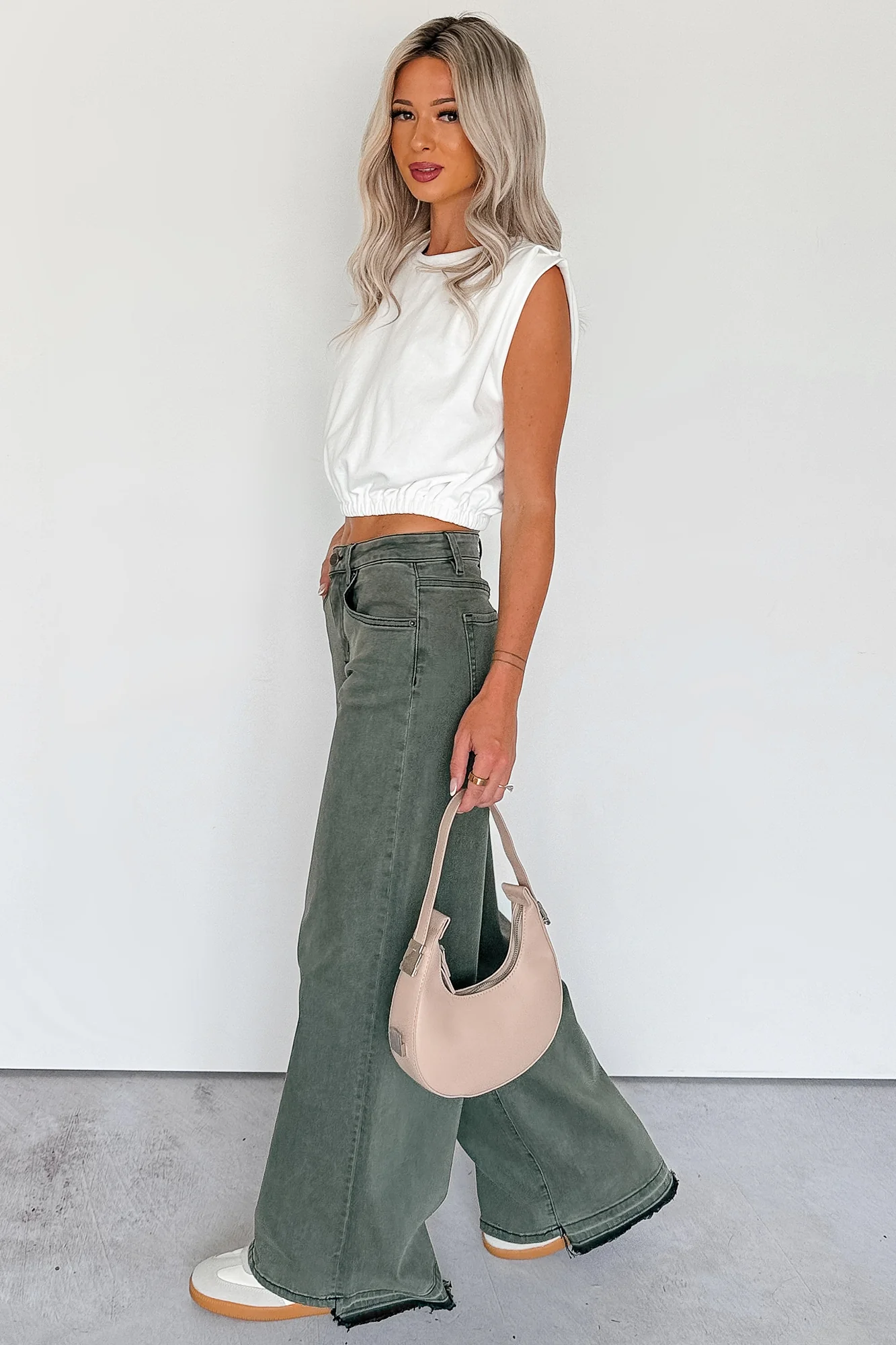 Valencia High Rise Wide Leg Mica Denim Jeans (Dark Green) - Image 7