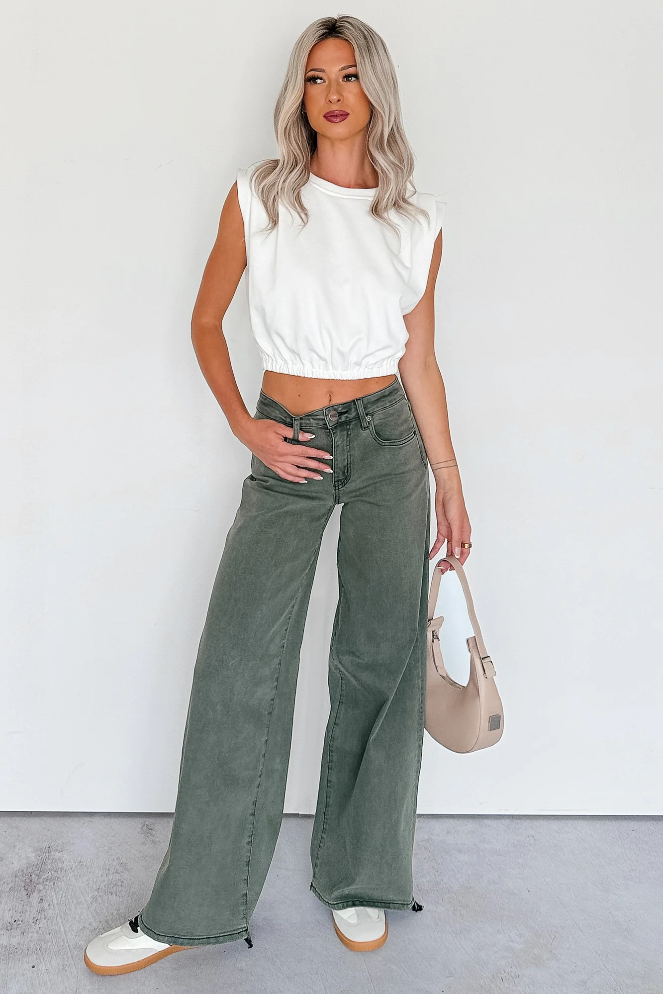 Valencia High Rise Wide Leg Mica Denim Jeans (Dark Green) - Image 9