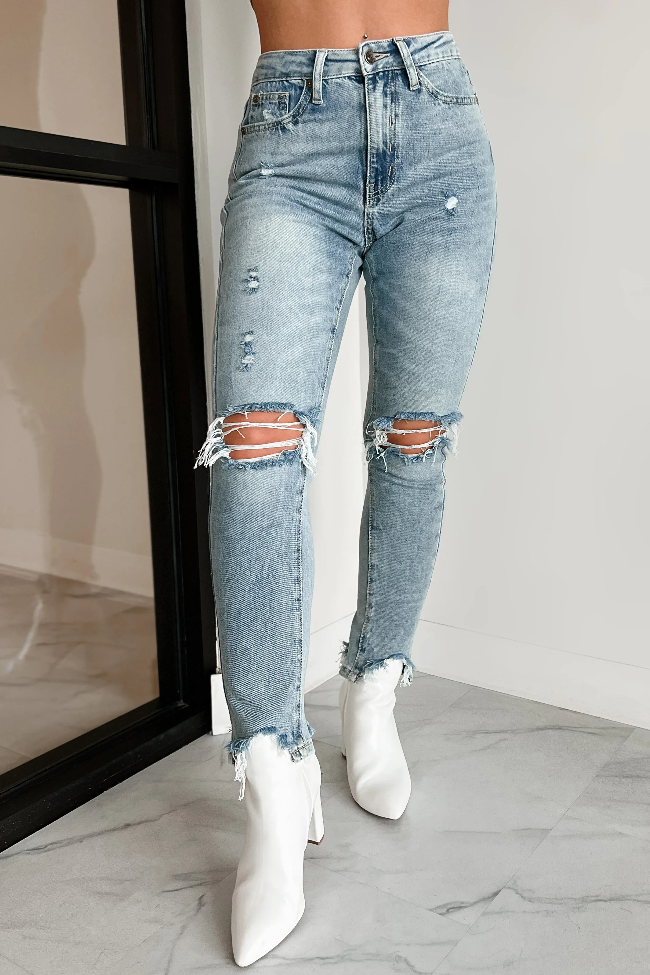 Vince High Rise Distressed Special A Slim Straight Jeans (Medium Light) - Image 2