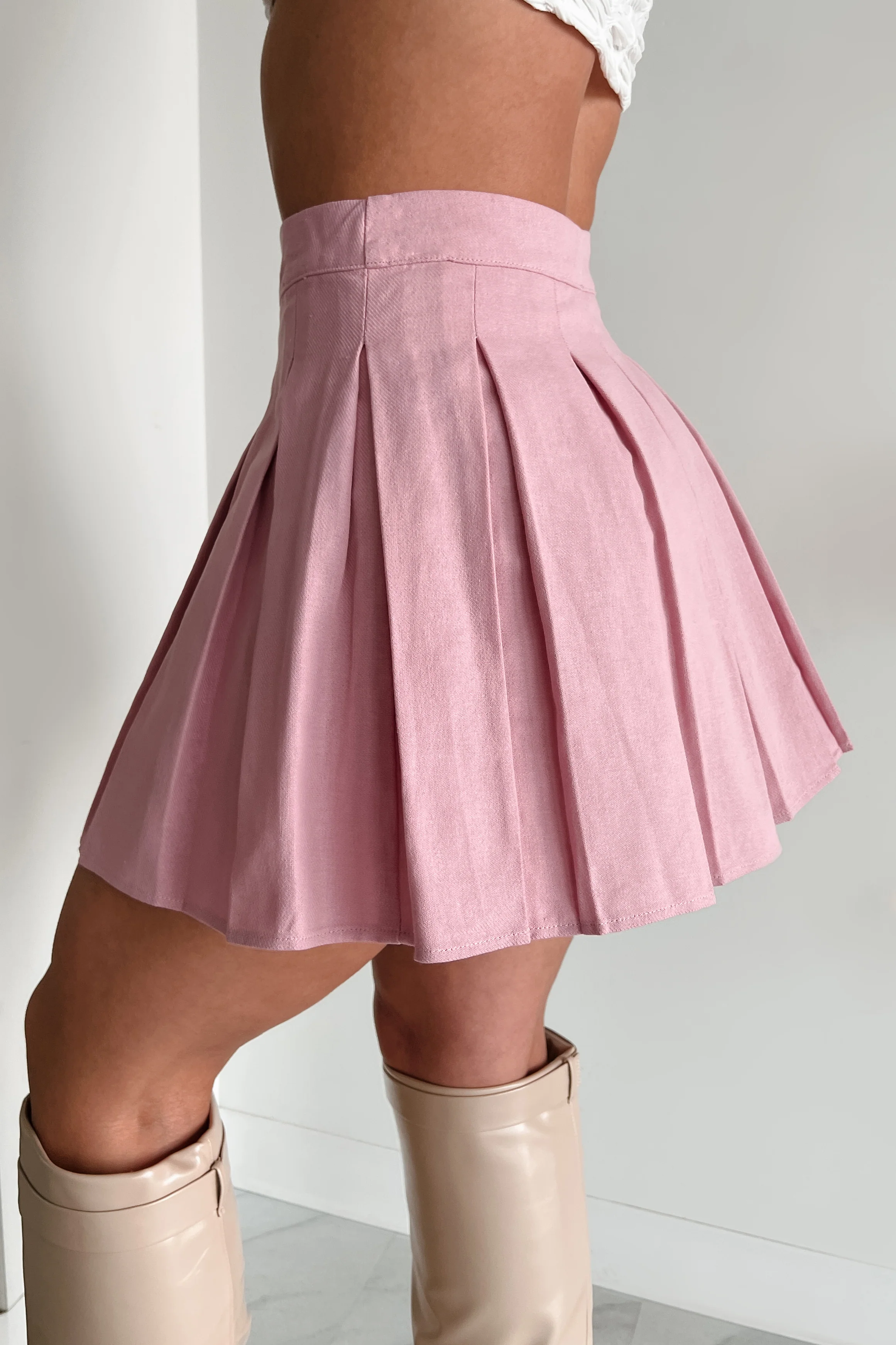 Waiting On Forever Pleated Mini Skirt (Pink) - Image 3