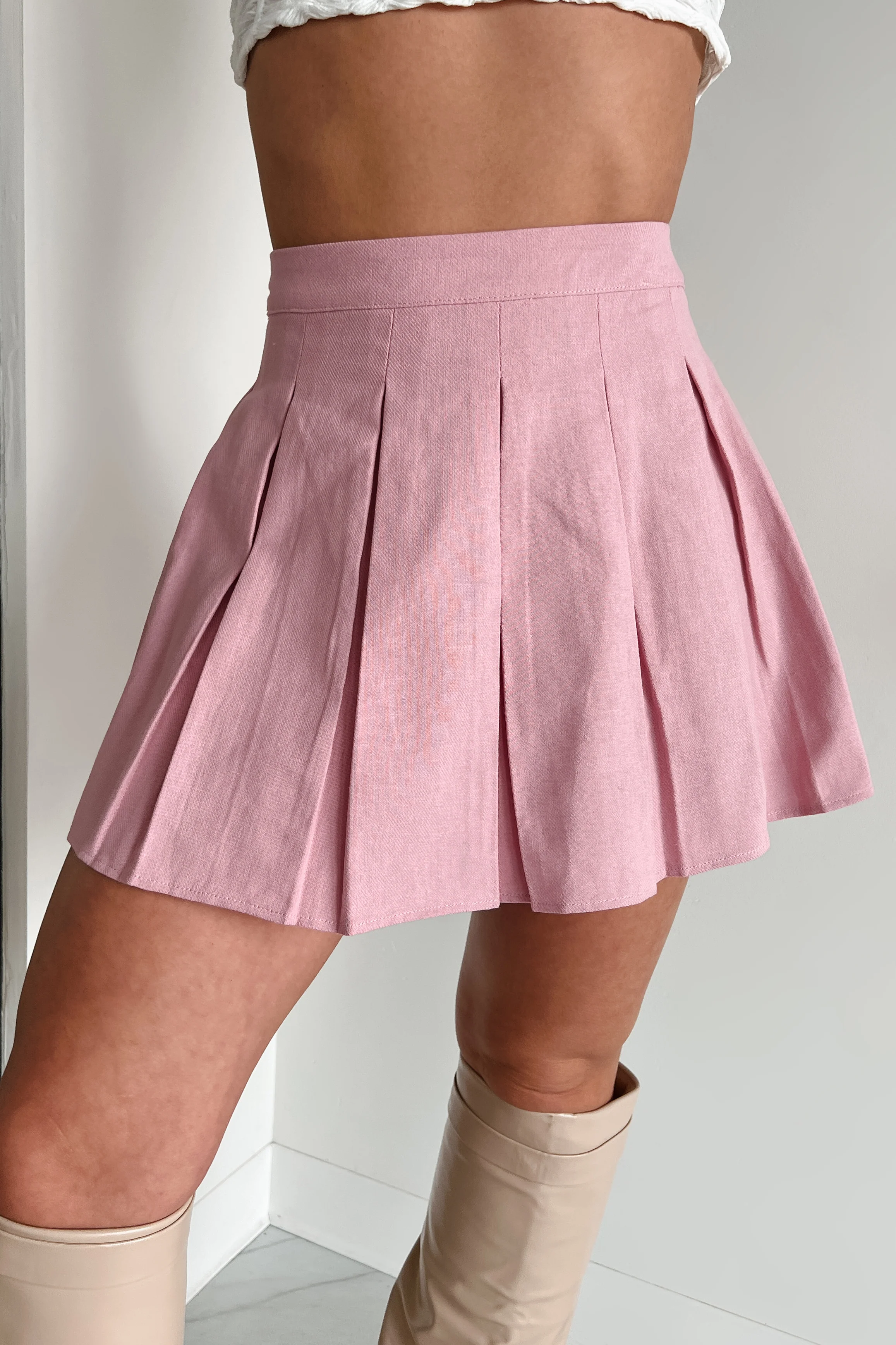 Waiting On Forever Pleated Mini Skirt (Pink) - Image 6