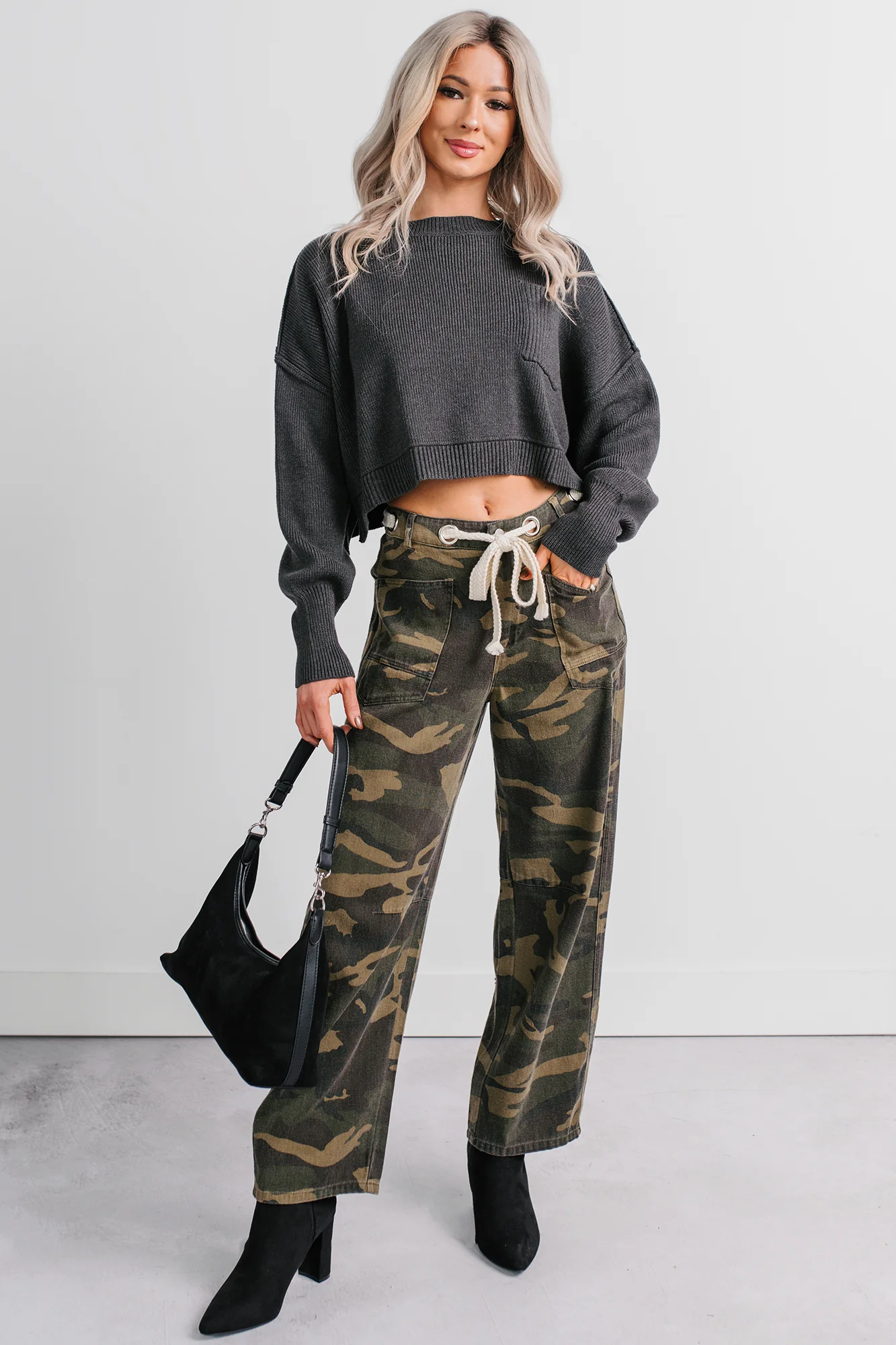 Warm December Ribbed Crop Sweater (Black) - Image 2