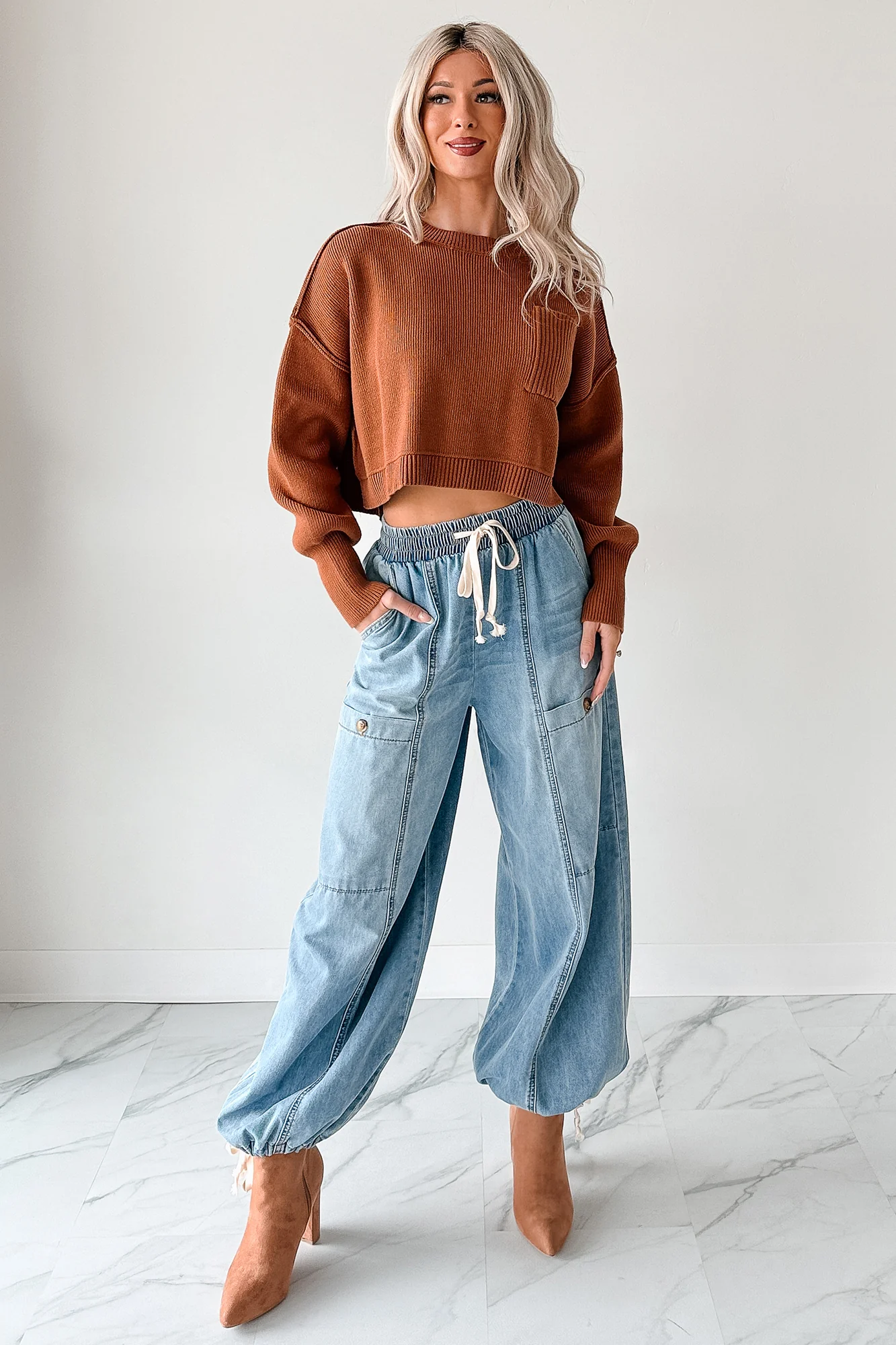 Warm December Ribbed Crop Sweater (Brown) - Image 3