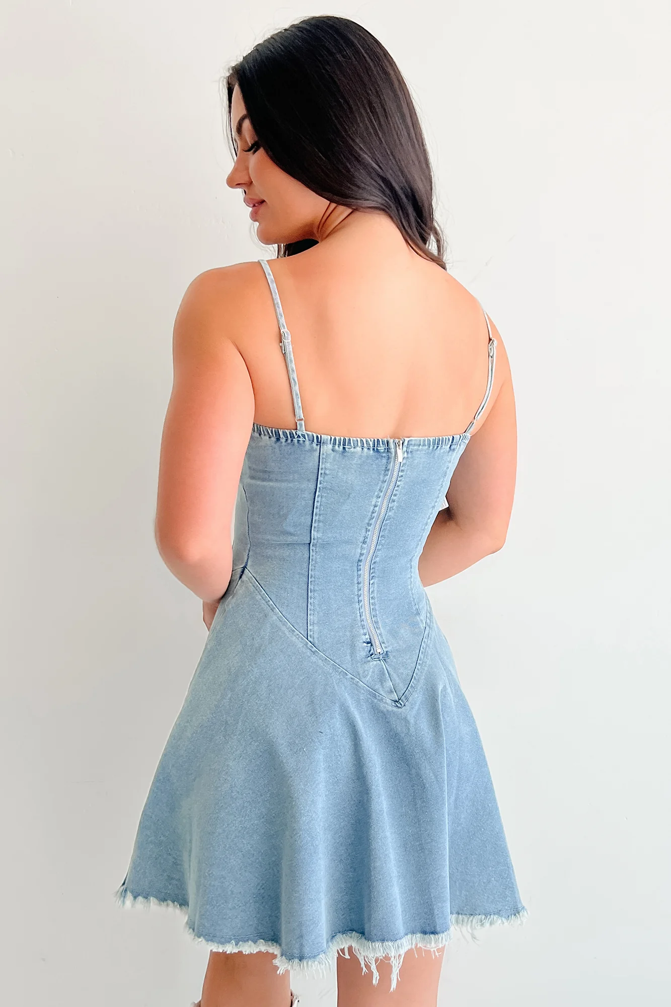 Watch Her Rise Sleeveless Denim Mini Dress (Denim) - Image 10
