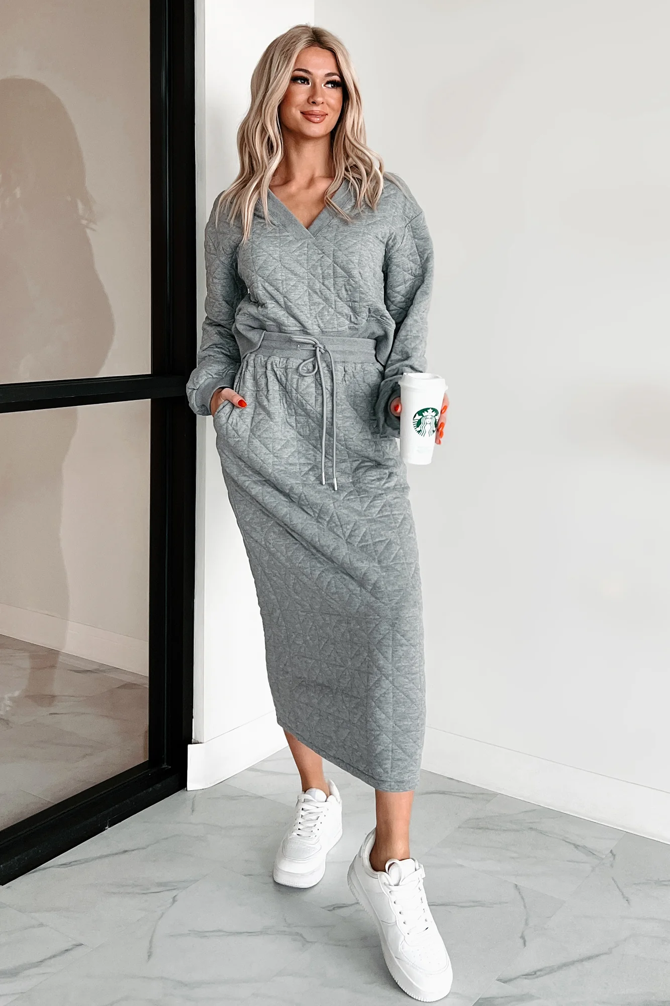 What Matters Most Quilted Sweater & Skirt Set (Heather Grey) - Image 4