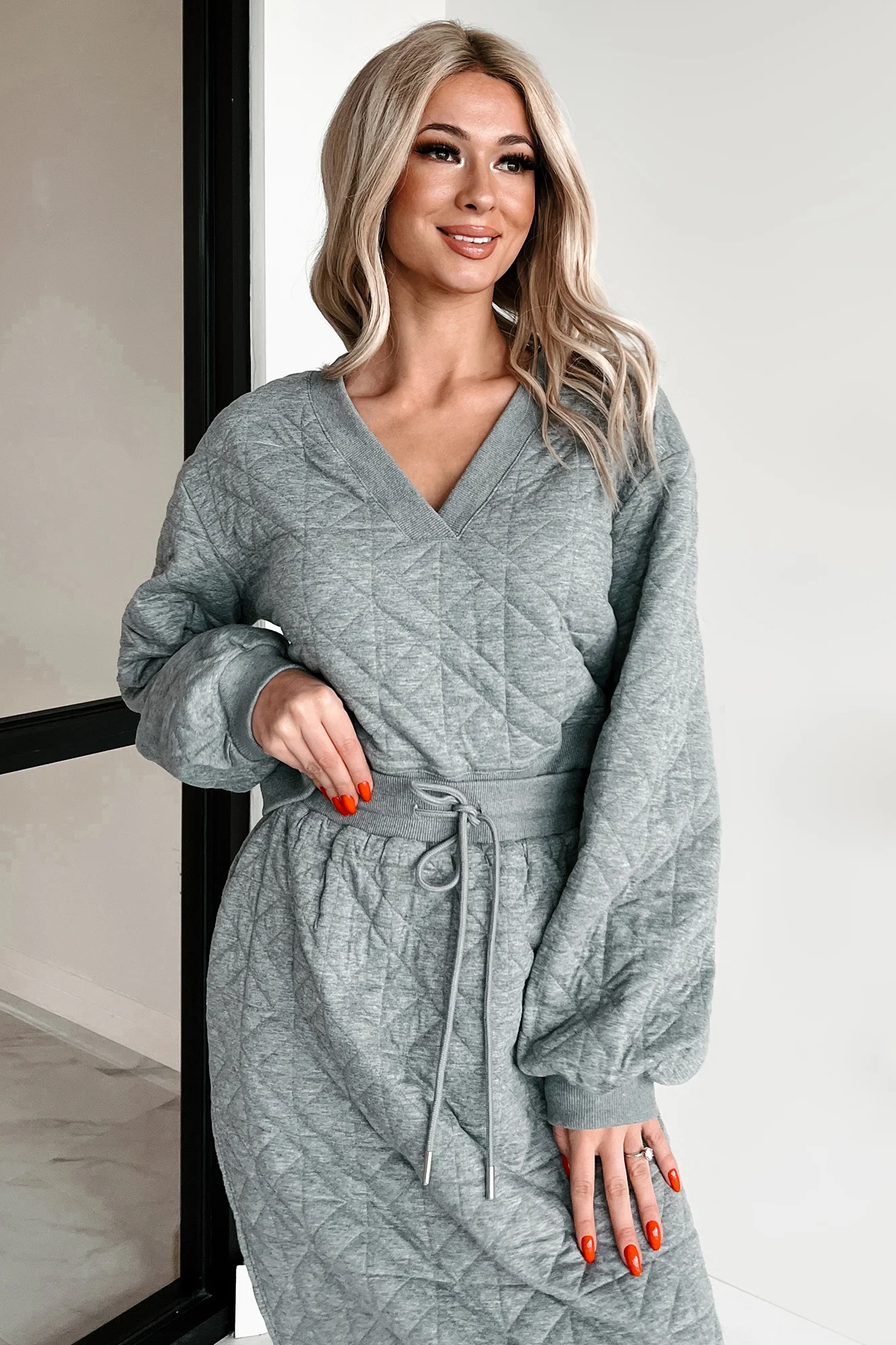 What Matters Most Quilted Sweater & Skirt Set (Heather Grey) - Image 7
