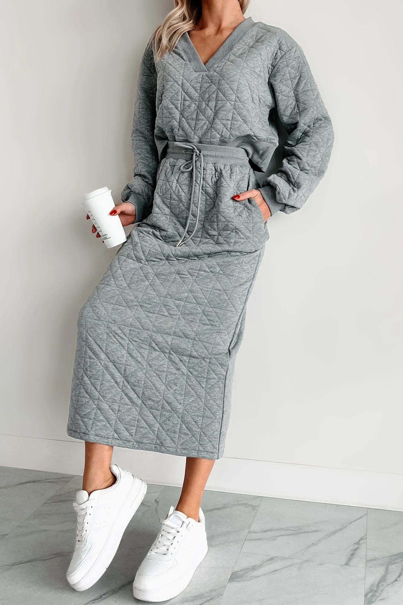 What Matters Most Quilted Sweater & Skirt Set (Heather Grey) - Image 8