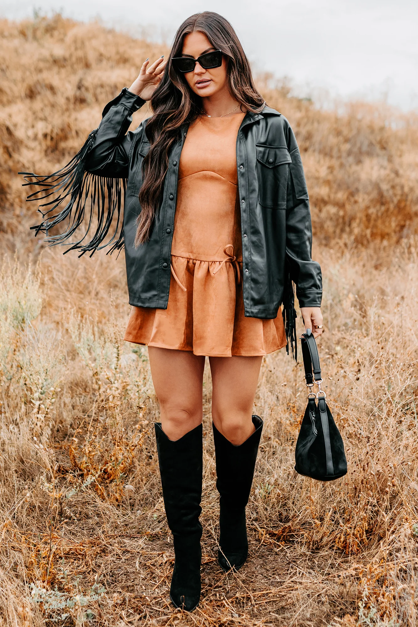 Wild West Whimsy Fringe Faux Leather Jacket (Black) - Image 6