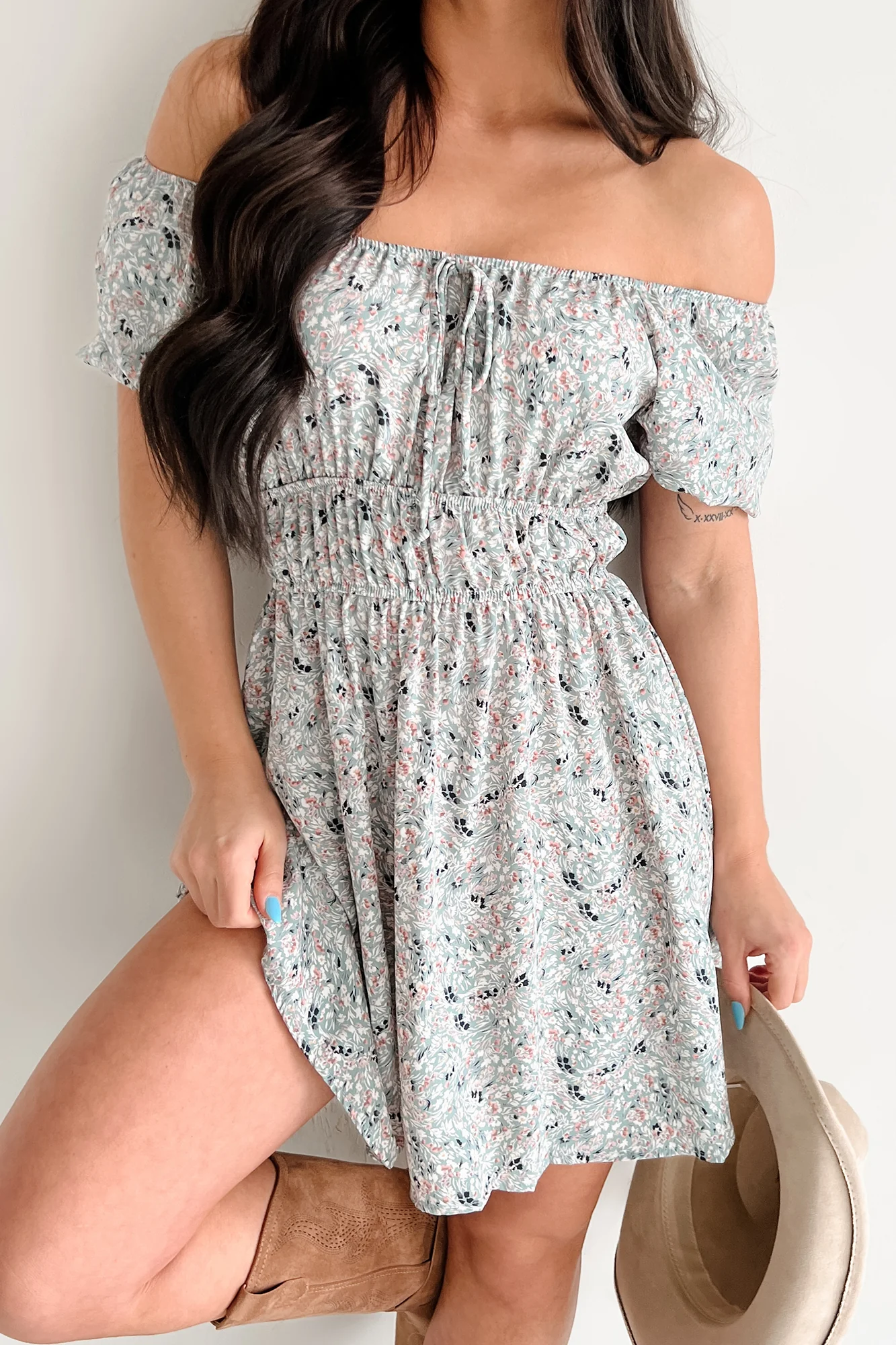 Wildflower Wish Puff Sleeve Floral Mini Dress (Sage/Multi) - Image 2