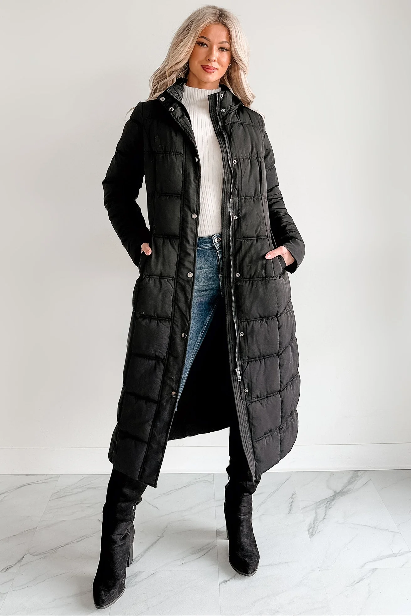 Winter Welcome Knee Length Puffer Coat (Black) - Image 3