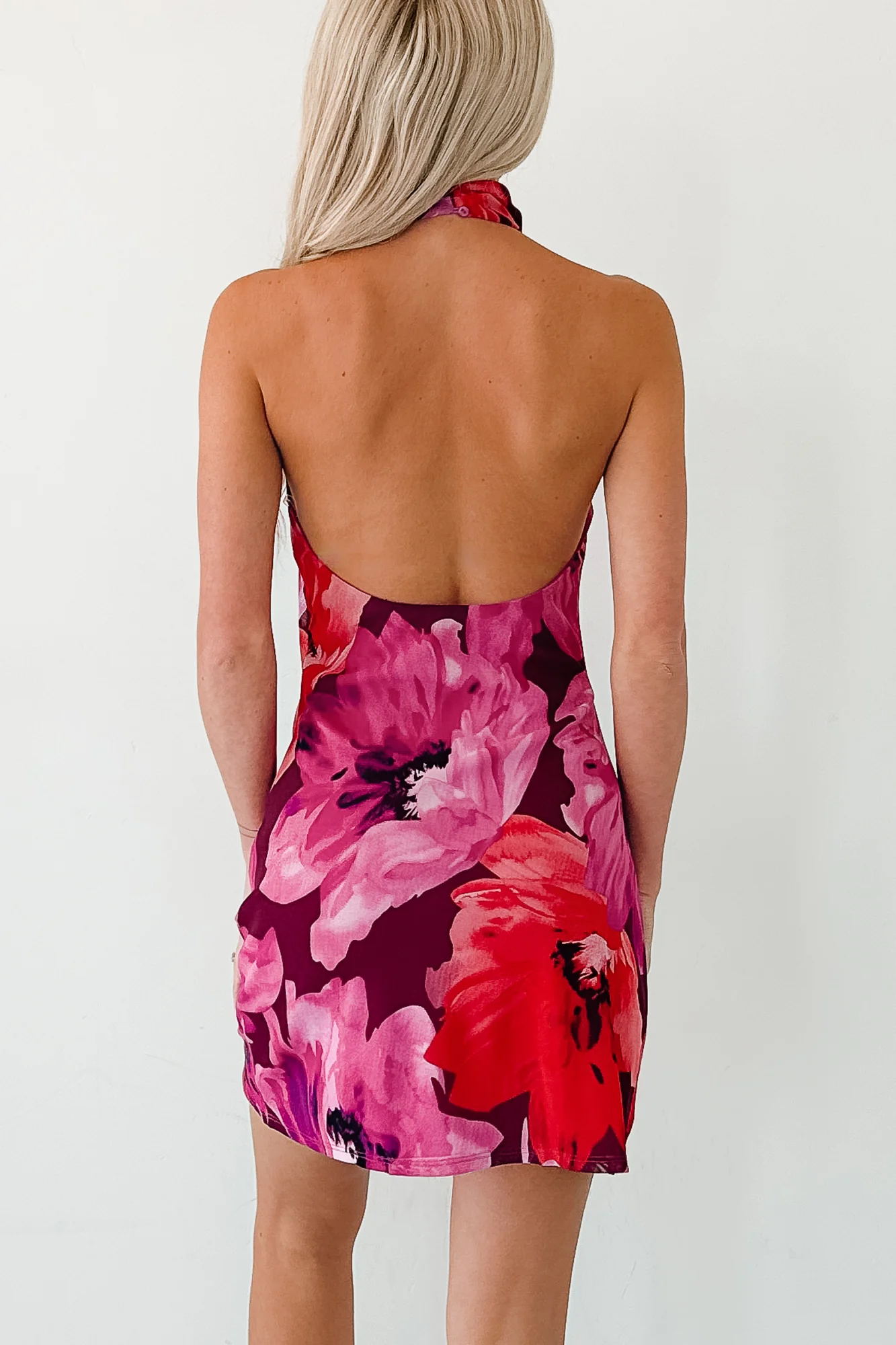 Wish I Knew Floral Halter Neck Mini Dress (Pink Multi) - Image 3
