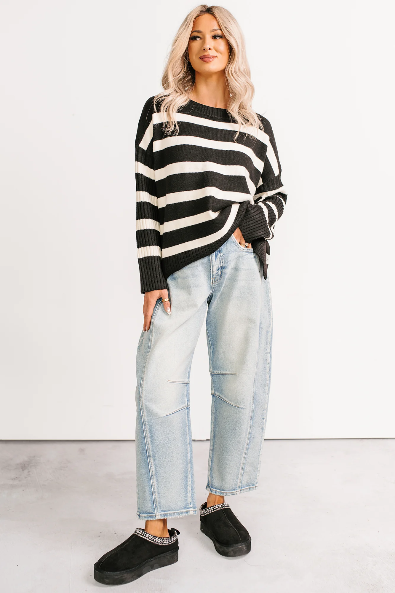 You All Along Striped Oversized Sweater (Black) - Image 2