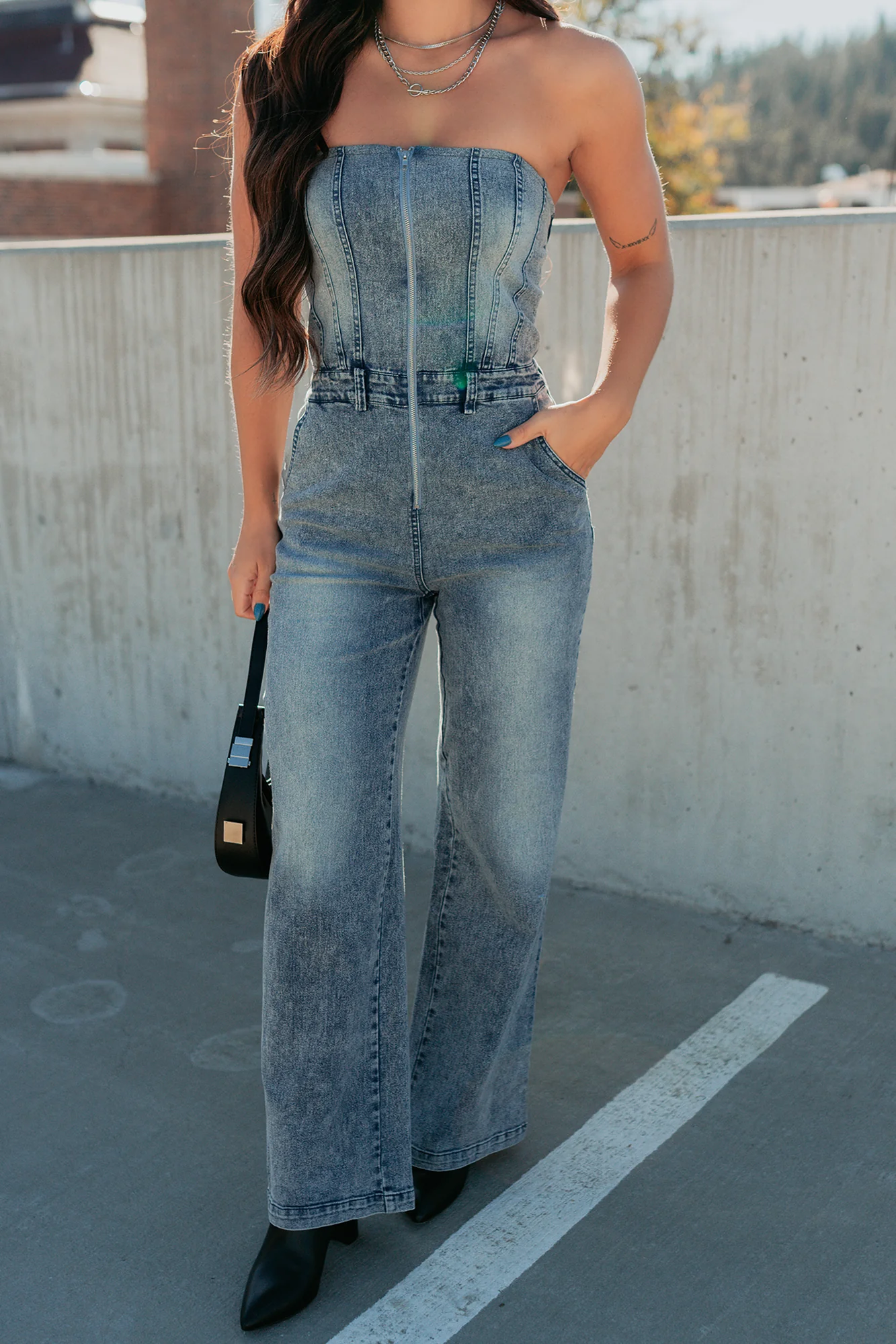 Your Idol Denim Strapless Wide Leg Jumpsuit (Medium Wash) - Image 7