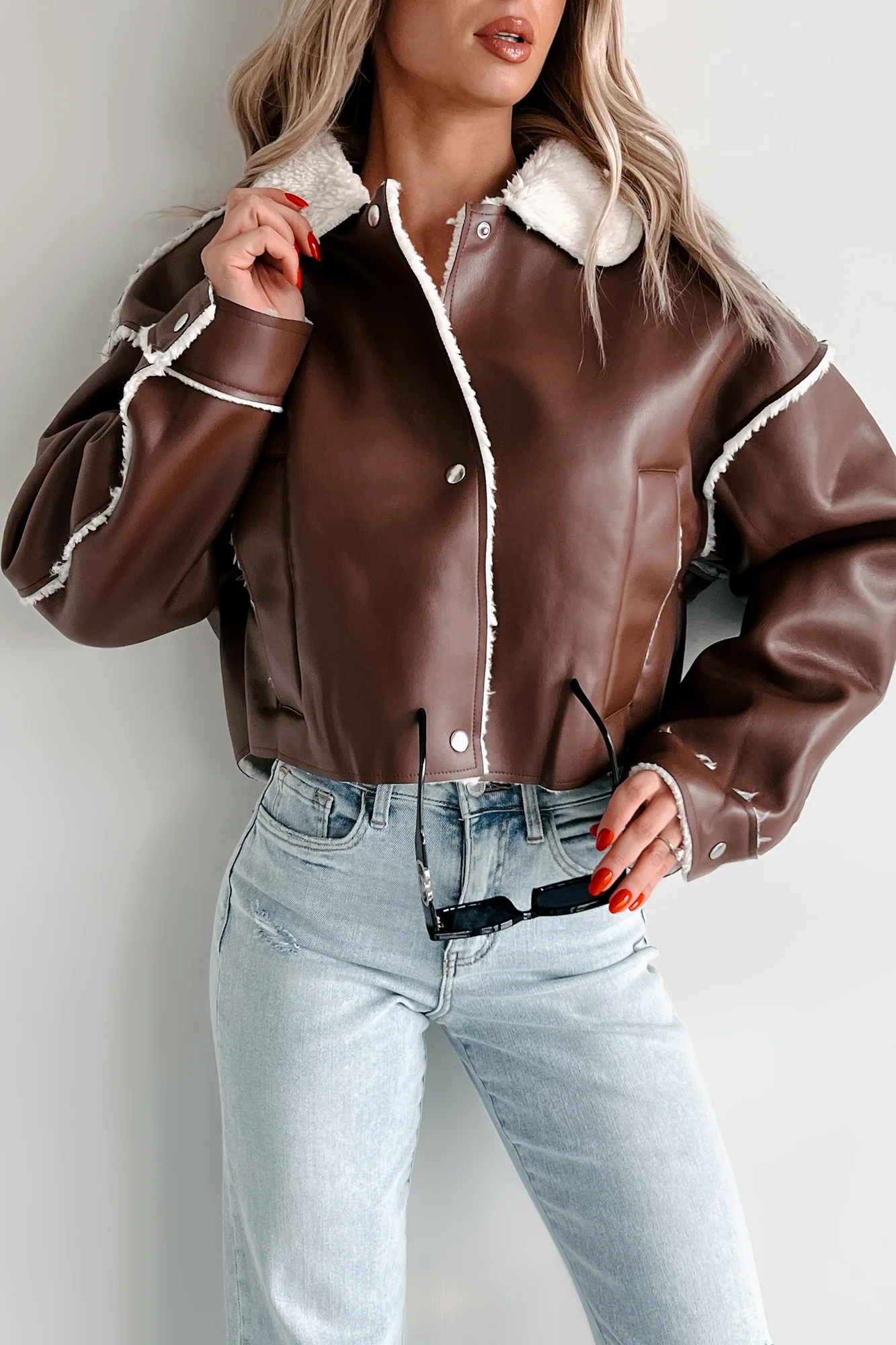 Zayna Faux Leather Jacket (Brown) - Image 3